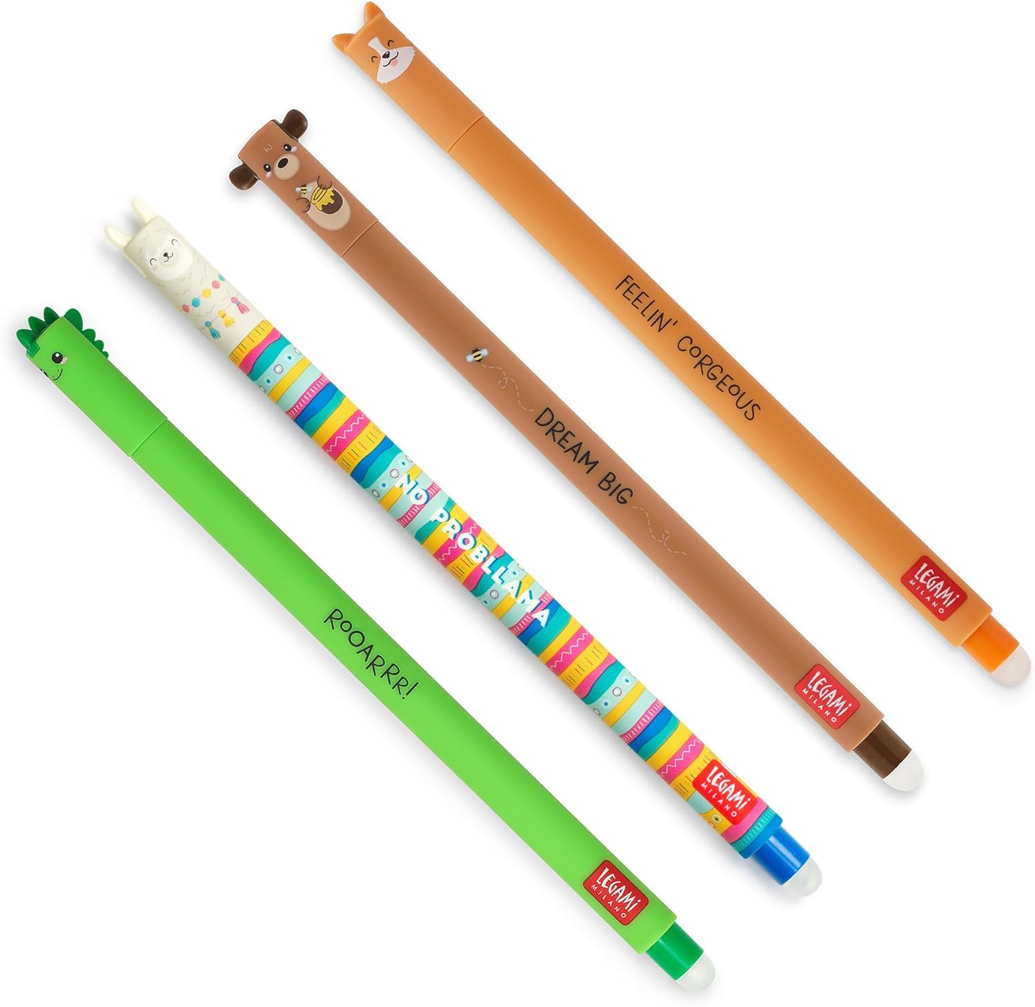 Legami Dino Erasable Gel Pen with Thermosensitive Green Ink and 0.7 Mm Tip | Integrated Ink Removal Ball | Rewritable Pen for School Office and Everyday Writing