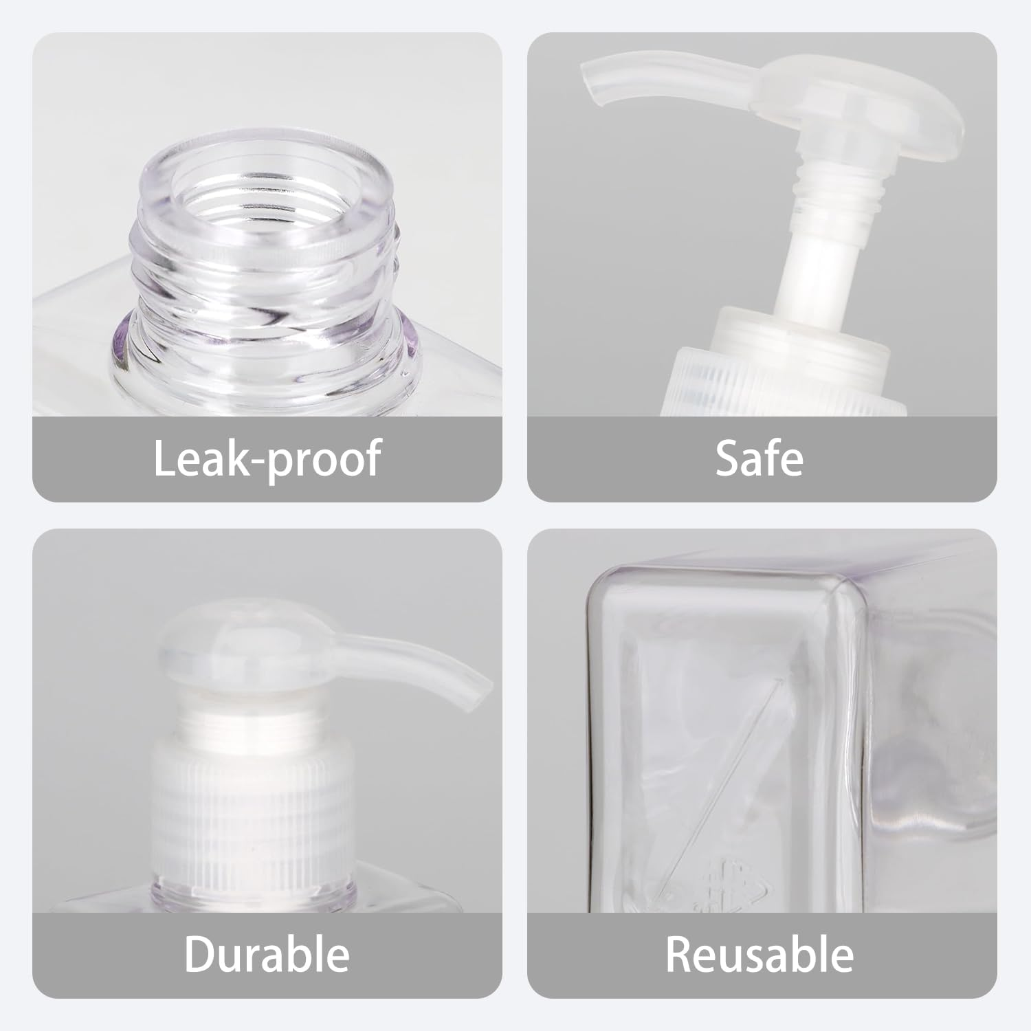 JZS Pump Bottle Dispenser Refillable Square Plastic Lotion Dispenser Empty Lotion Pump Bottle for Essential Oil Soap image number 2
