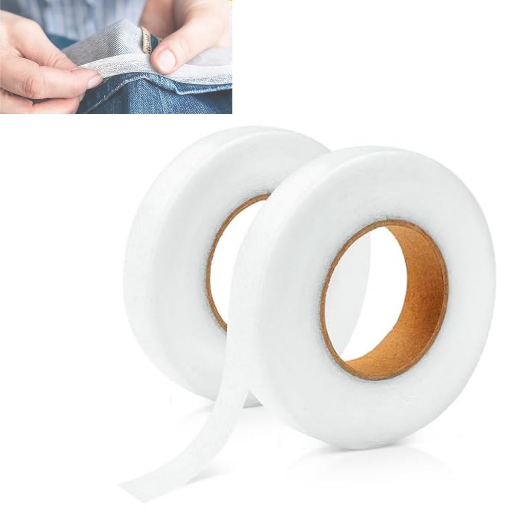 2 Rolls Iron on Hem Tape, Fabric Fusing Hemming Tape - Light Weight Adhesive Web, No Sewing Required,0.6 Inch X 70 Yards,Ironing Adhesive Curtains，Perfect for Bonding and Crafting Projects image number 2