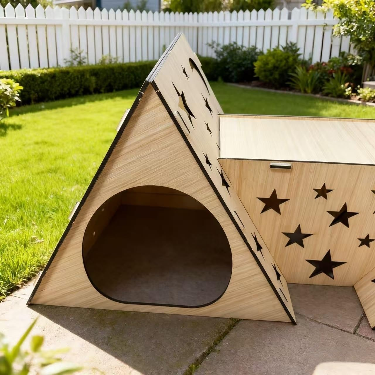 Wooden Rabbit Castle Hideout &ndash; Natural Poplar Pet House with Dual Cabins and Tunnel, Four-Season Shelter for Rabbits, Guinea Pigs and Small Animals image number 3