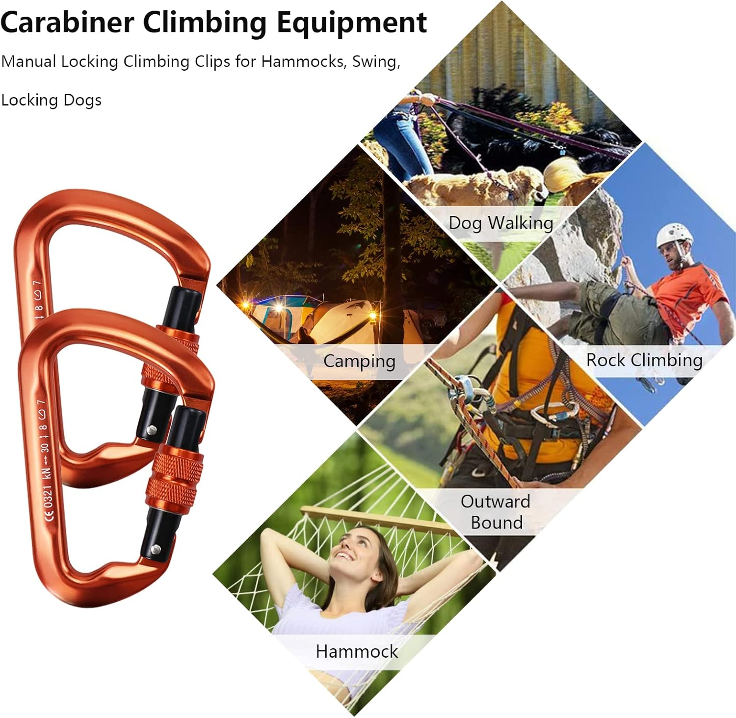 D Type Climbing Carabiner, Aviation Aluminum Alloy 2PCS 30KN Heavy Duty Rock Climbing Carabiner, CE Certified Climbing Buckle for Mountaineering image number 2