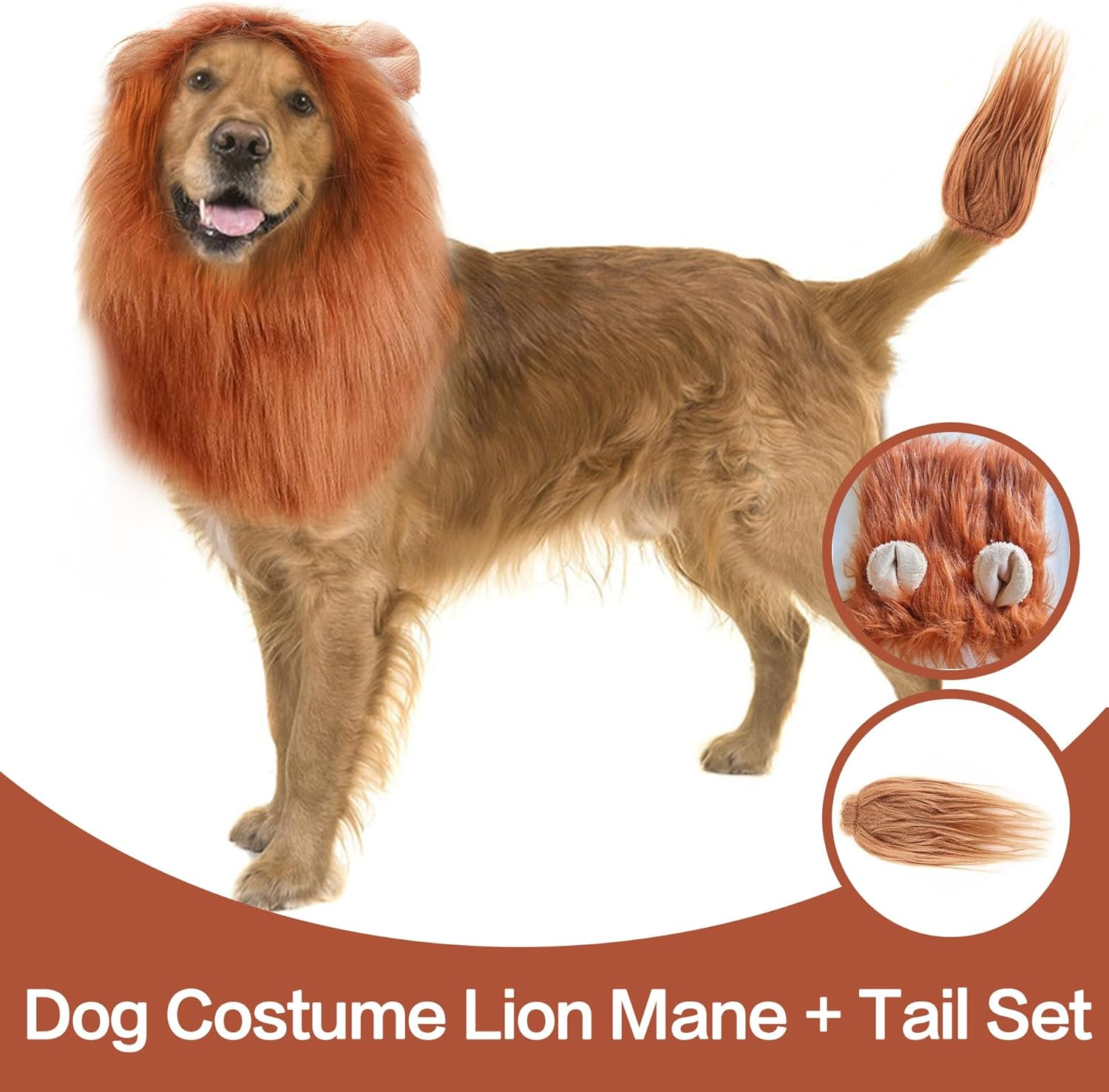Lion Mane Wig for Dog and Cat Costume Ear and Tail Funny for Medium to Large Sized Dog Golden Retriever Halloween Lion Costumes image number 4