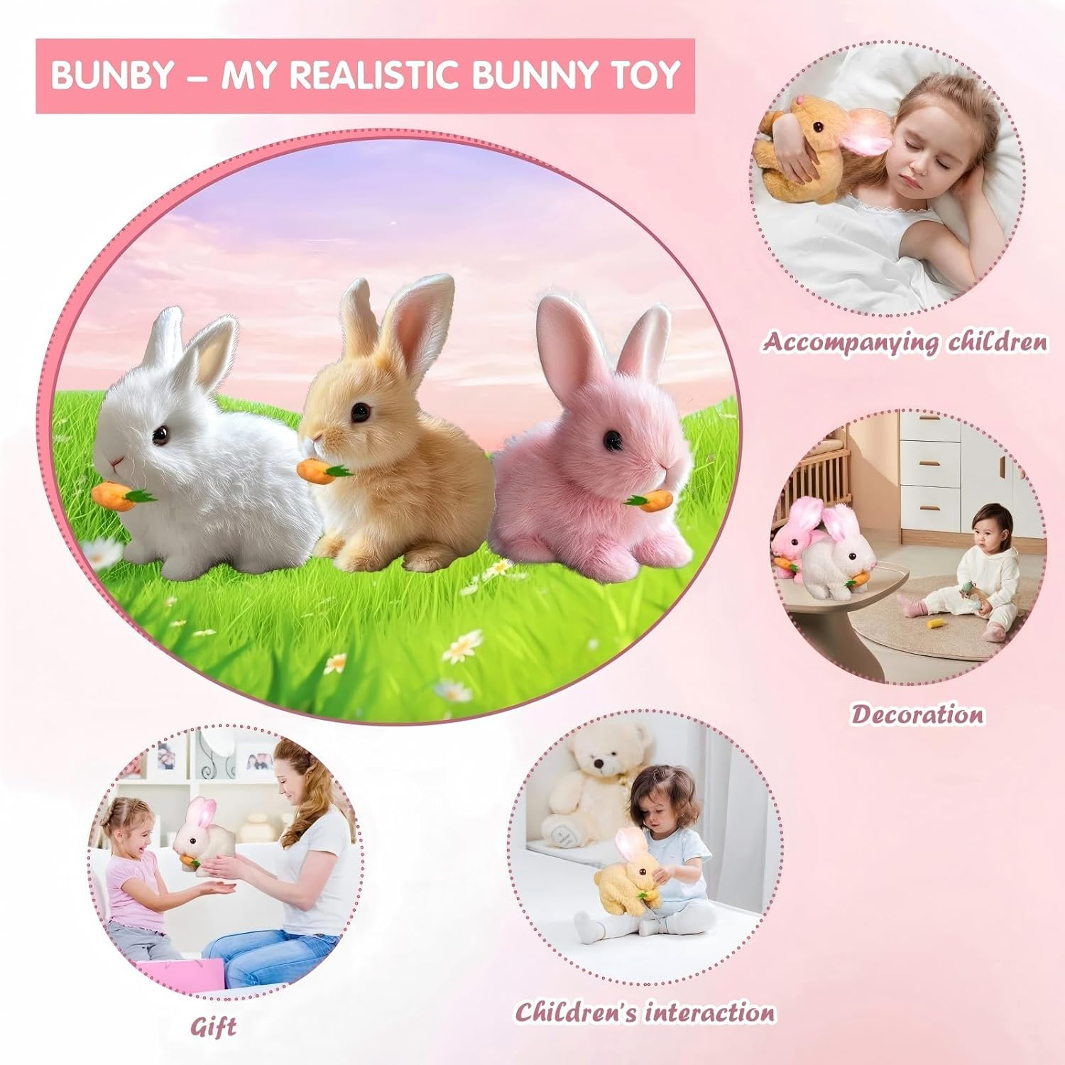 Bunby Cute - Easter My Realistic Bunny Toy for Kids, Interactive Realistic Rabbit Toy - Jumping, Twitching, and Shaking Ears, Bunny Toys, Bunbi (Brown) - Gray image number 5