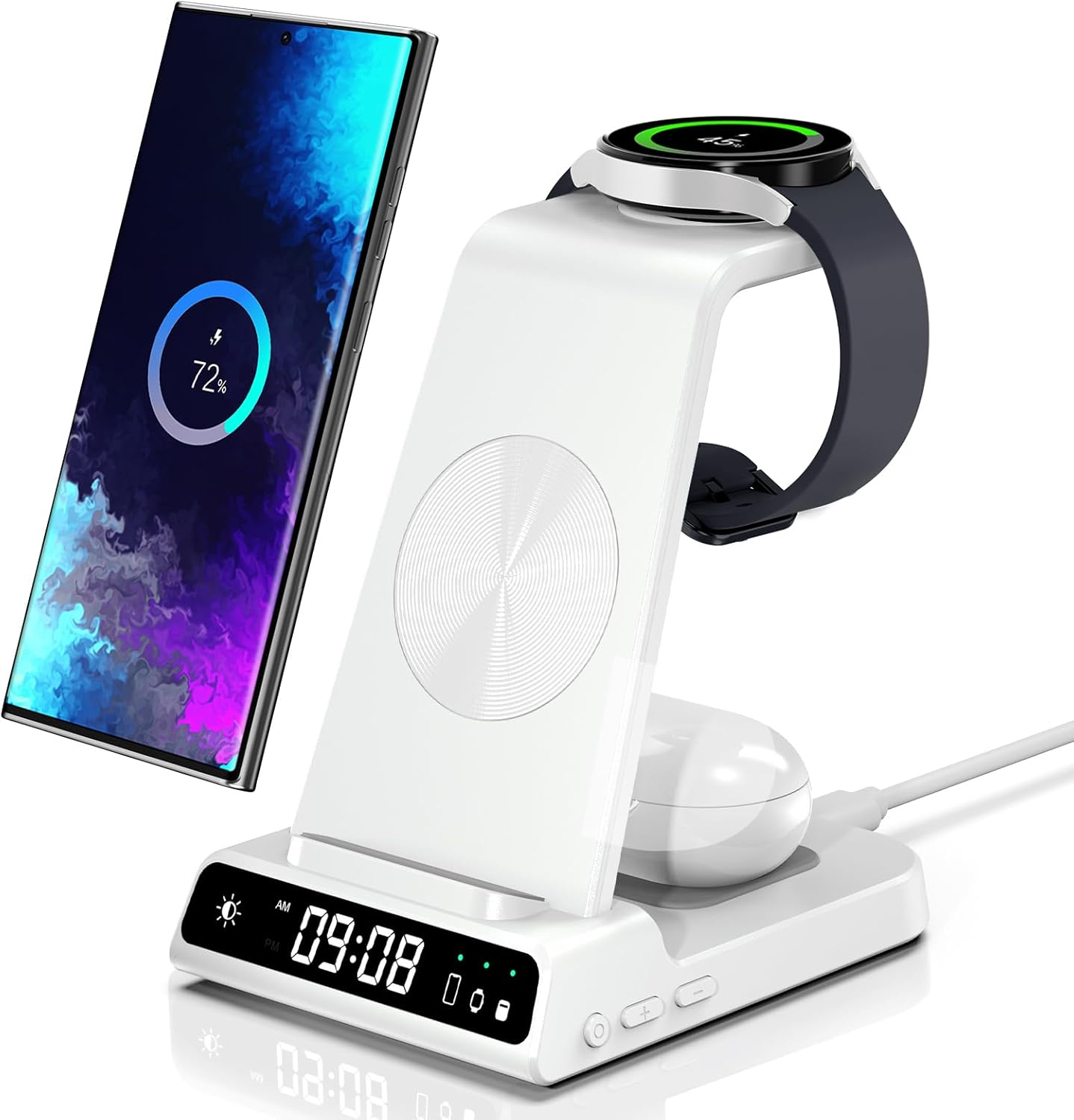 Phelinta Wireless Charger for Samsung, 3 in 1 Wireless Charging Station for Galaxy S25 Ultra/S24/S23/Note 20/Z Flip 7/Fold 6, Charger Stand for Samsung Galaxy Watch 8/Ultra/7/6/5, Galaxy Buds 3/3 Pro