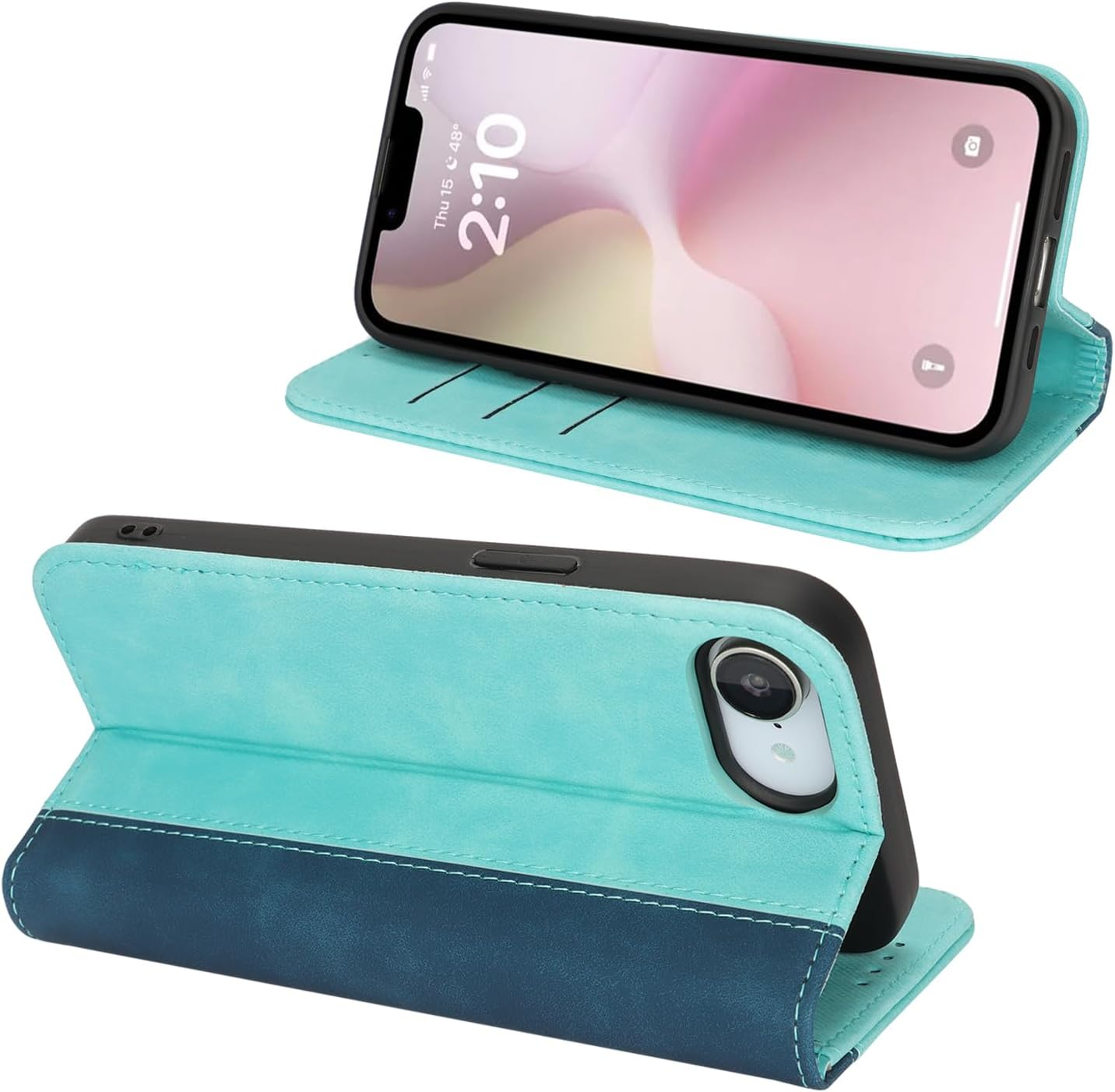 Cavor for Iphone 16E Case,Premium Leather Folio Flip Wallet Case Cover Magnetic Closure Book Design with Kickstand Feature & Card Slots(6.1")-Sky Blue image number 2