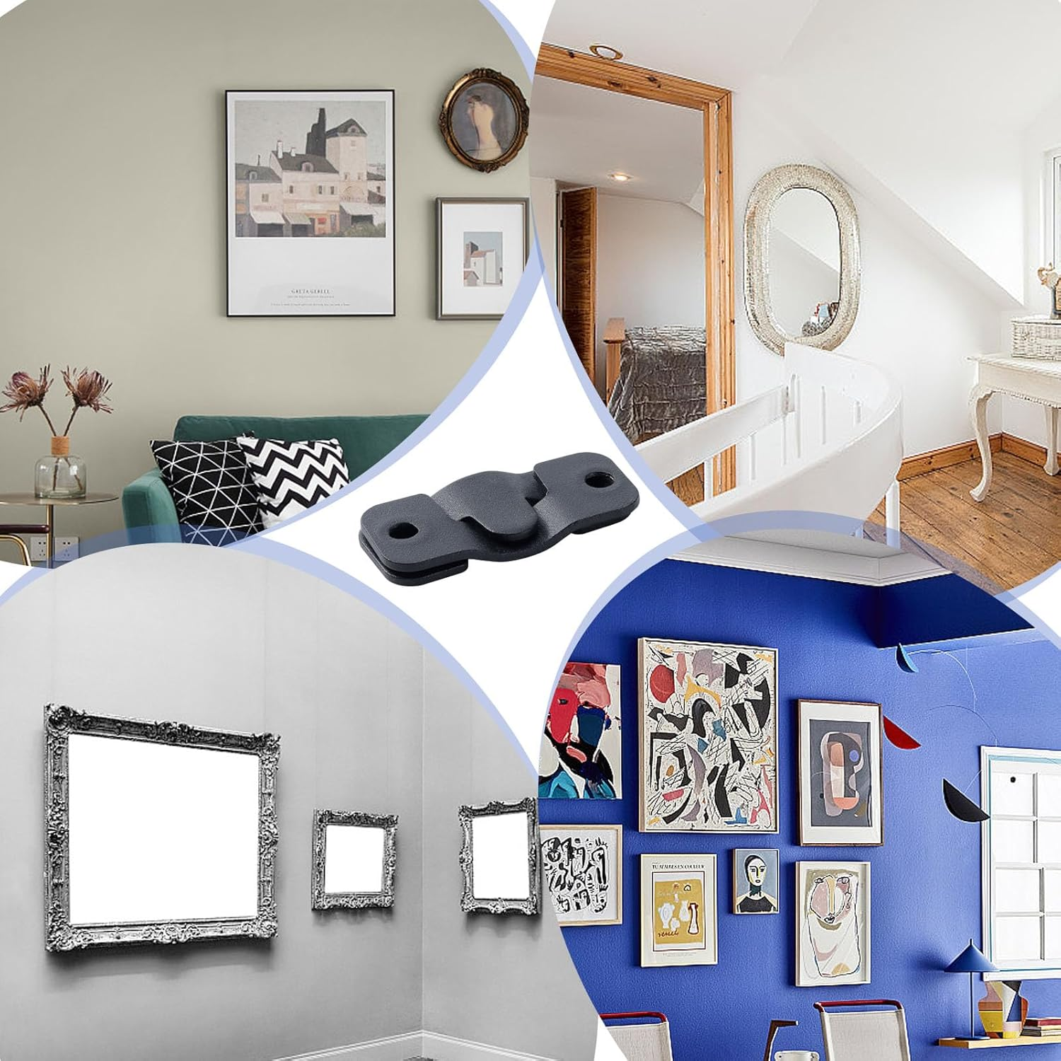 16 PCS Interlocking Flush Mount Bracket Black Stainless Steel Picture Hangers Heavy Duty Headboard Hangers for Wall, Wall Mounting Hardware (Black)