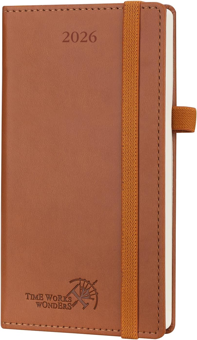 POPRUN Slim 2026 Pocket Diary Week to View (16.5 X 9 Cm) PU Leather Hacdback, Small Weekly Appointment Diary 25 Work Planner, Inner Pocket (Night Sky Blue）