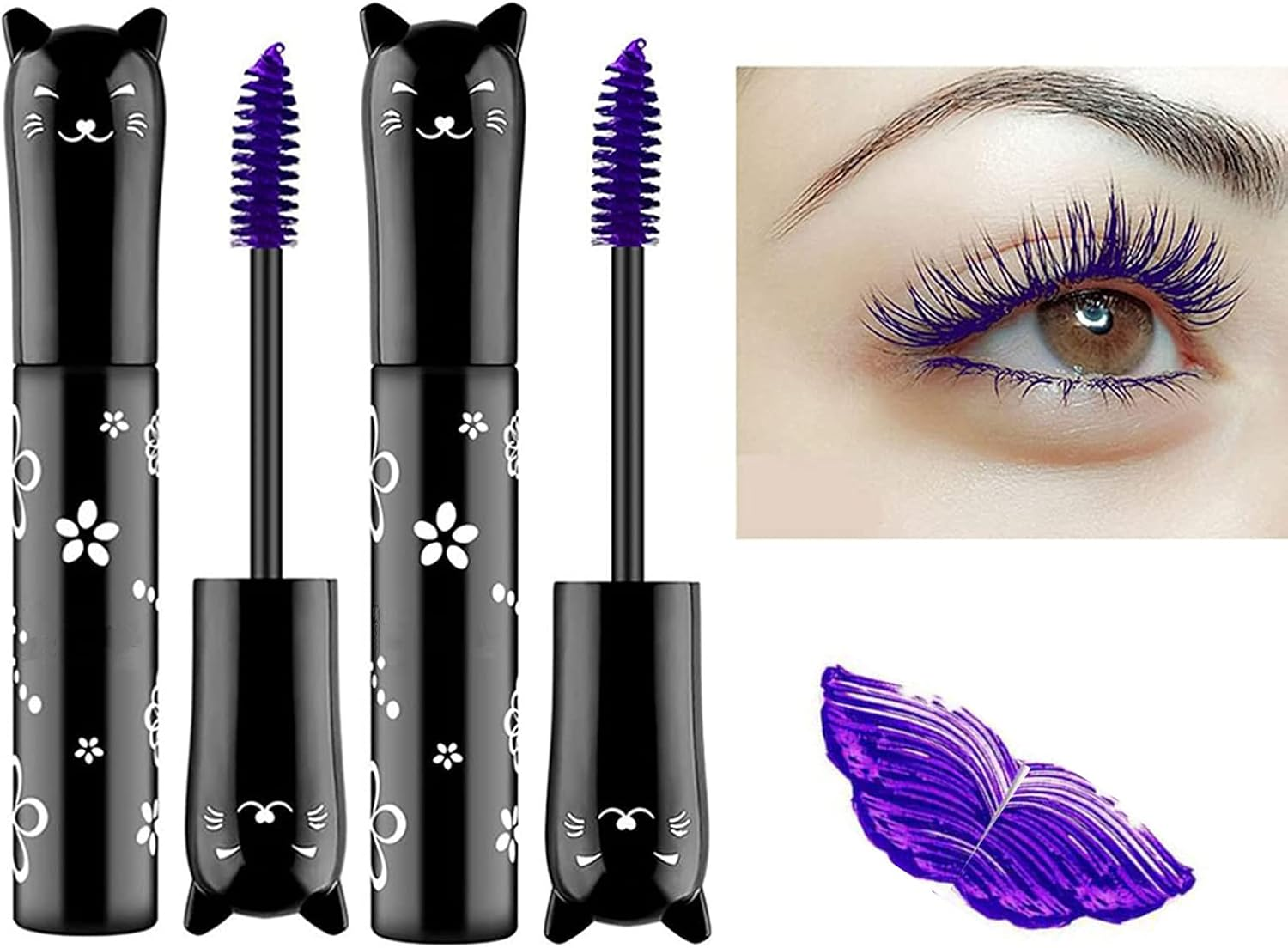 (Pink) - Cat Eye Mascara Eyes Makeup Colour Mascara Waterproof Fast Dry Eyelashes Curling Lengthening Makeup Eye Lashes Party Stage Use (Pink)
