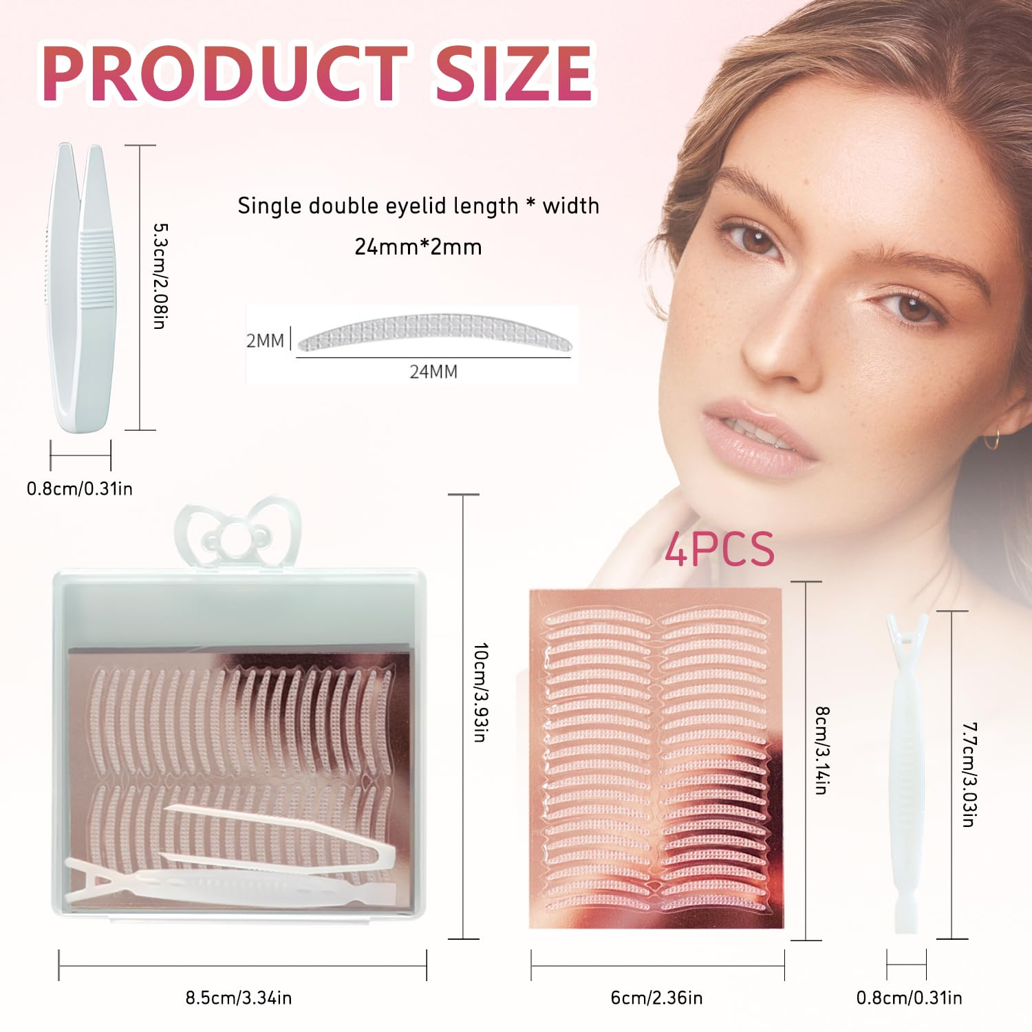 TORMEN 80 Pairs Double Eyelid Lift Strips Invisible Tape Stickers Waterproof Natural Lace Mesh with Forked Rods for Covered Droopy Thick Eyelids Suitable Most Eye Shapes (Transparent Crescent Moon) image number 5