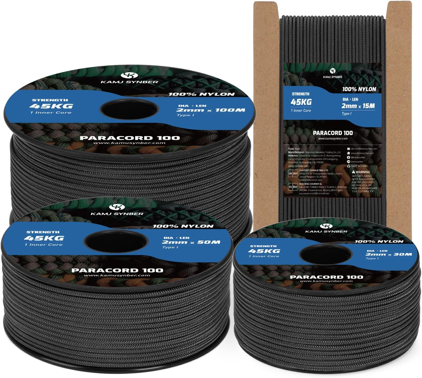 Kamu Synber 2Mm Paracord 30M 100% Nylon Rope 1 Strand Type I Parachute Cord for Crafting, Outdoor, DIY, Camping | Support 45Kg | Neon Orange