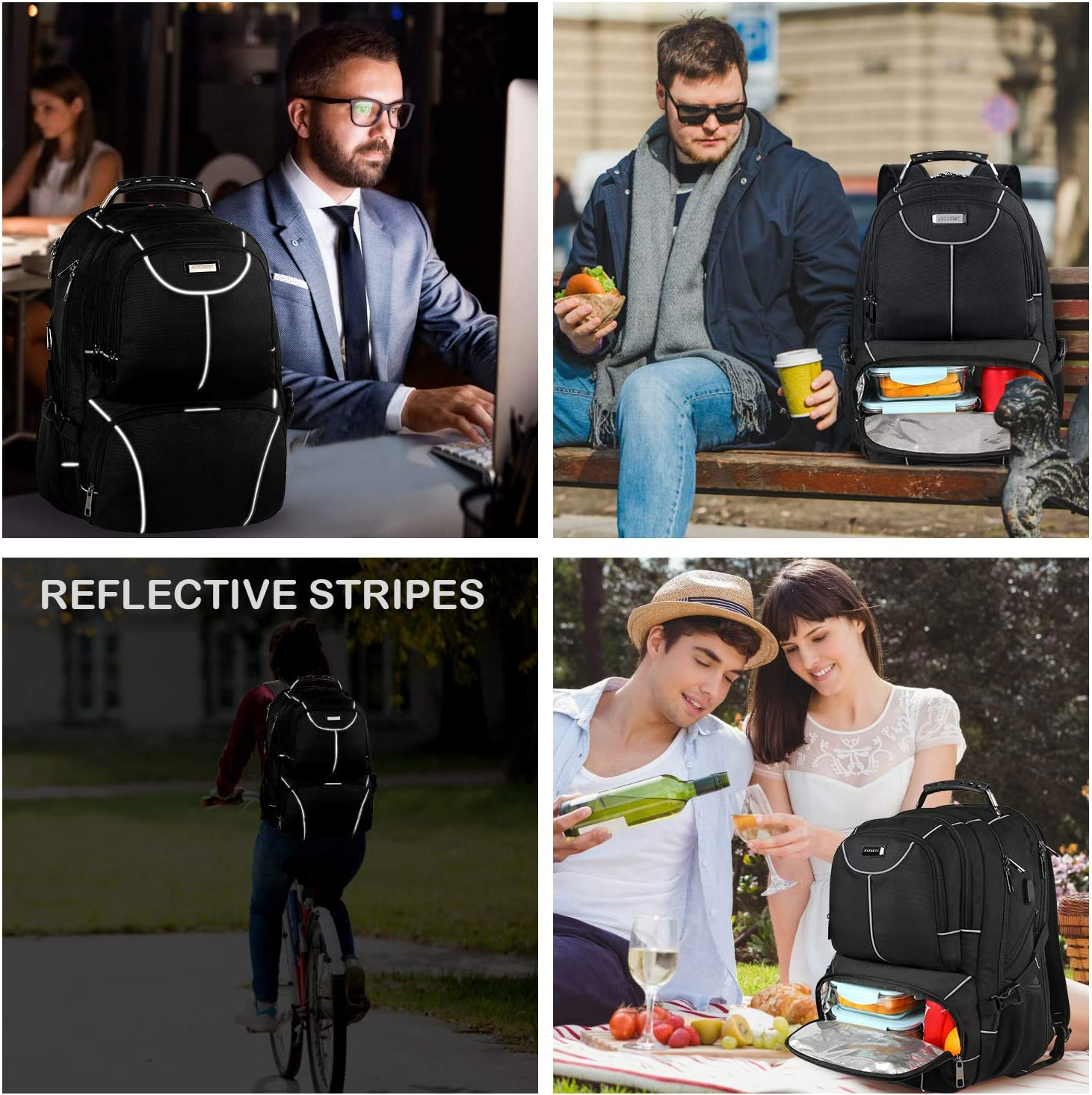 VECKUSON Lunch Bag Backpack, Insulated Cooler Lunch Box Backpack, Extra Large Travel Laptop Backpack TSA Friendly RFID Durable Computer College Bag with USB Port for Women Men Fits 17.3 Inch Laptop - Blue-Rfid image number 6