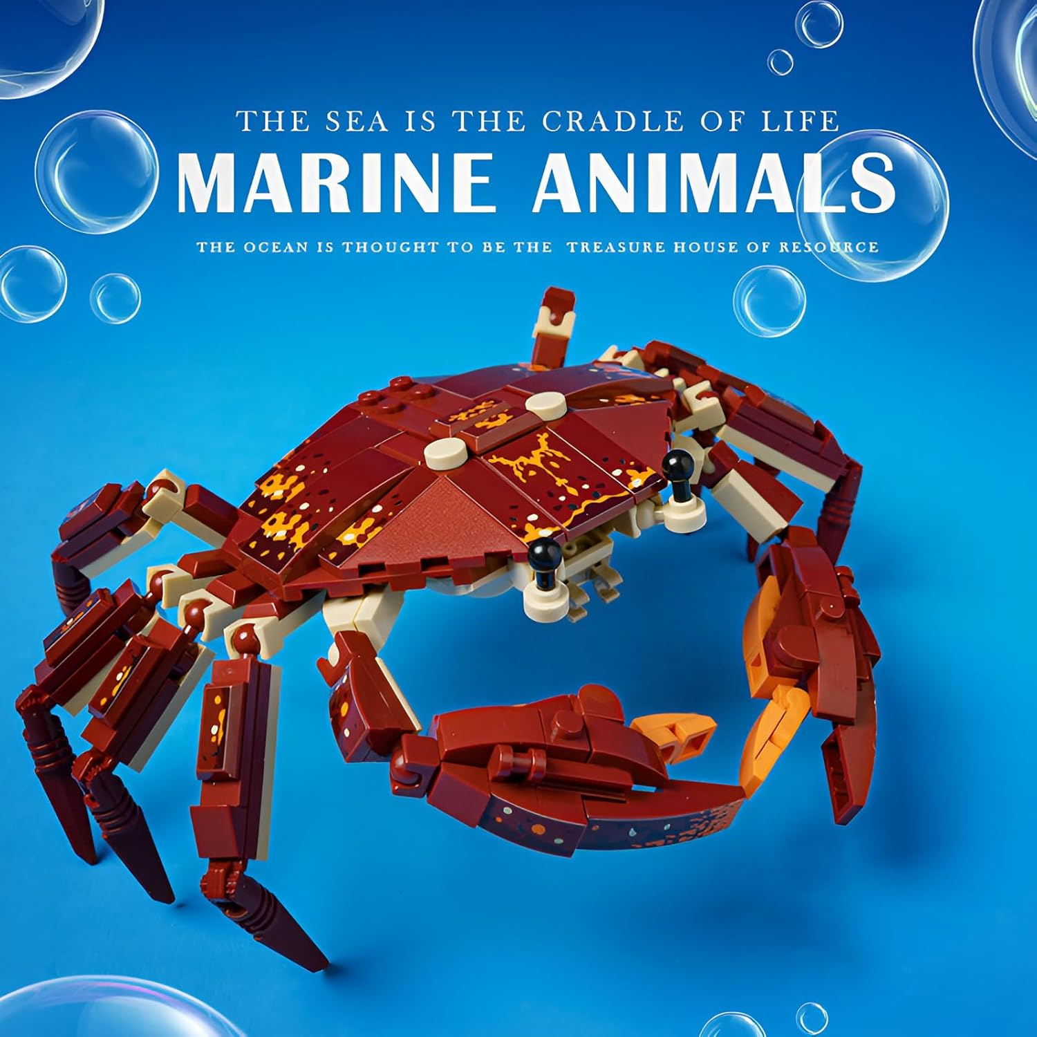 Sea Creatures Building Blocks Kit, 2-In-1 Crab Figures, Clamping Blocks, Ocean Aniamals Model Building Blocks, Sea Creatures Toy for Teenagers and Adults (242 Pieces)