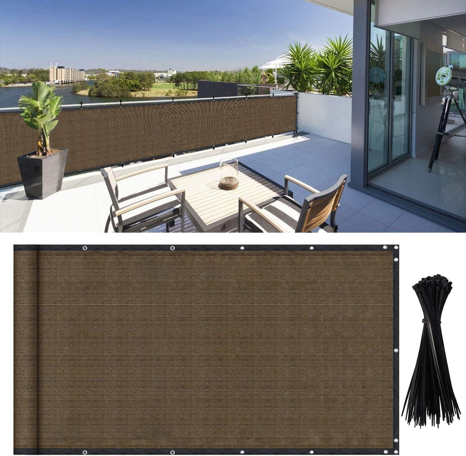 Dearhouse Balcony Privacy Screen Cover UV Protection Weather-Resistant Low Visibility Balcony Shield Cover with Cable Ties & Ropes (Beige)
