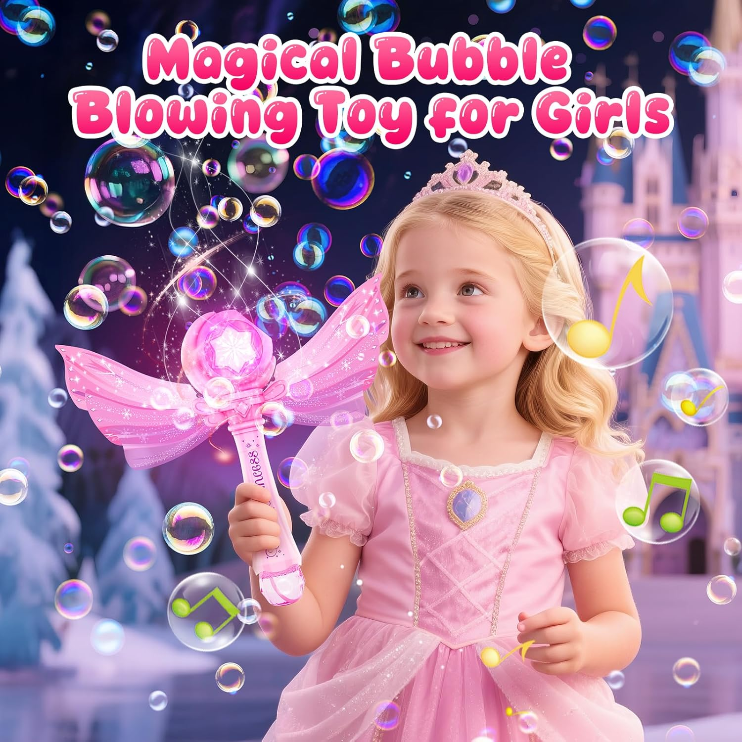 Zynexis Bubble Wands for Kids Girls - LED Light & Music Bubble Machine with 2 Bubble Solutions, Outdoor Party Birthday Toys for Toddlers, 3 4 5 6 7 8 Year Old Girls Gift image number 6