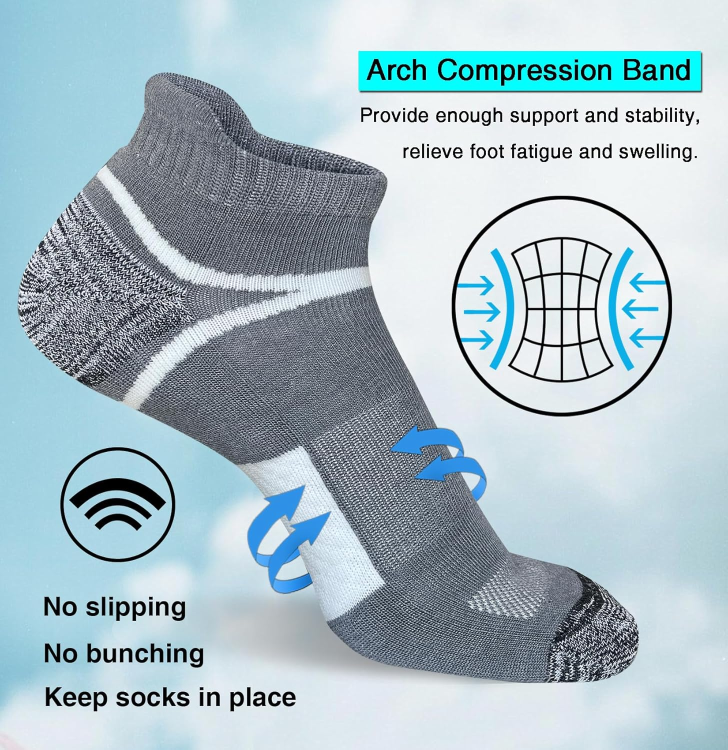 Mens Ankle Socks Anti-Blister Cushioned Athletic Running Socks with Arch Support 5 Pairs - White 5 Pairs image number 4