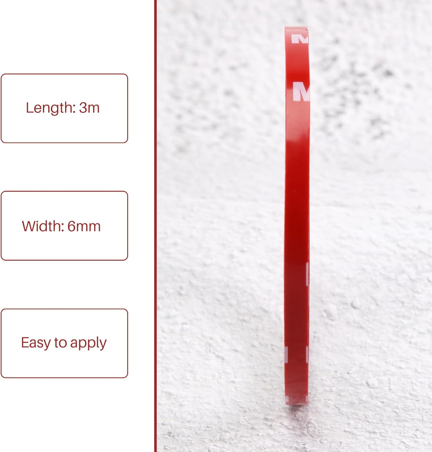 Tuperoymse Strong Permanent Double Sided Super Sticky Foam Tape Roll for Vehicle Car, Red 6MM X 3 Meters image number 1