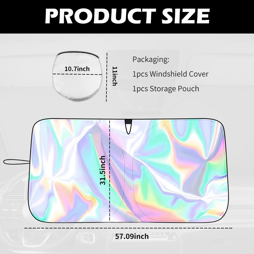 57.09 * 31.5" Windshield Sun Shade Foldable,Upgraded 210T Radium Titanium Silver Car Windshield Cover with Storage Pouch for Automotive Interior Protection,Universal Car Sun Shade image number 3