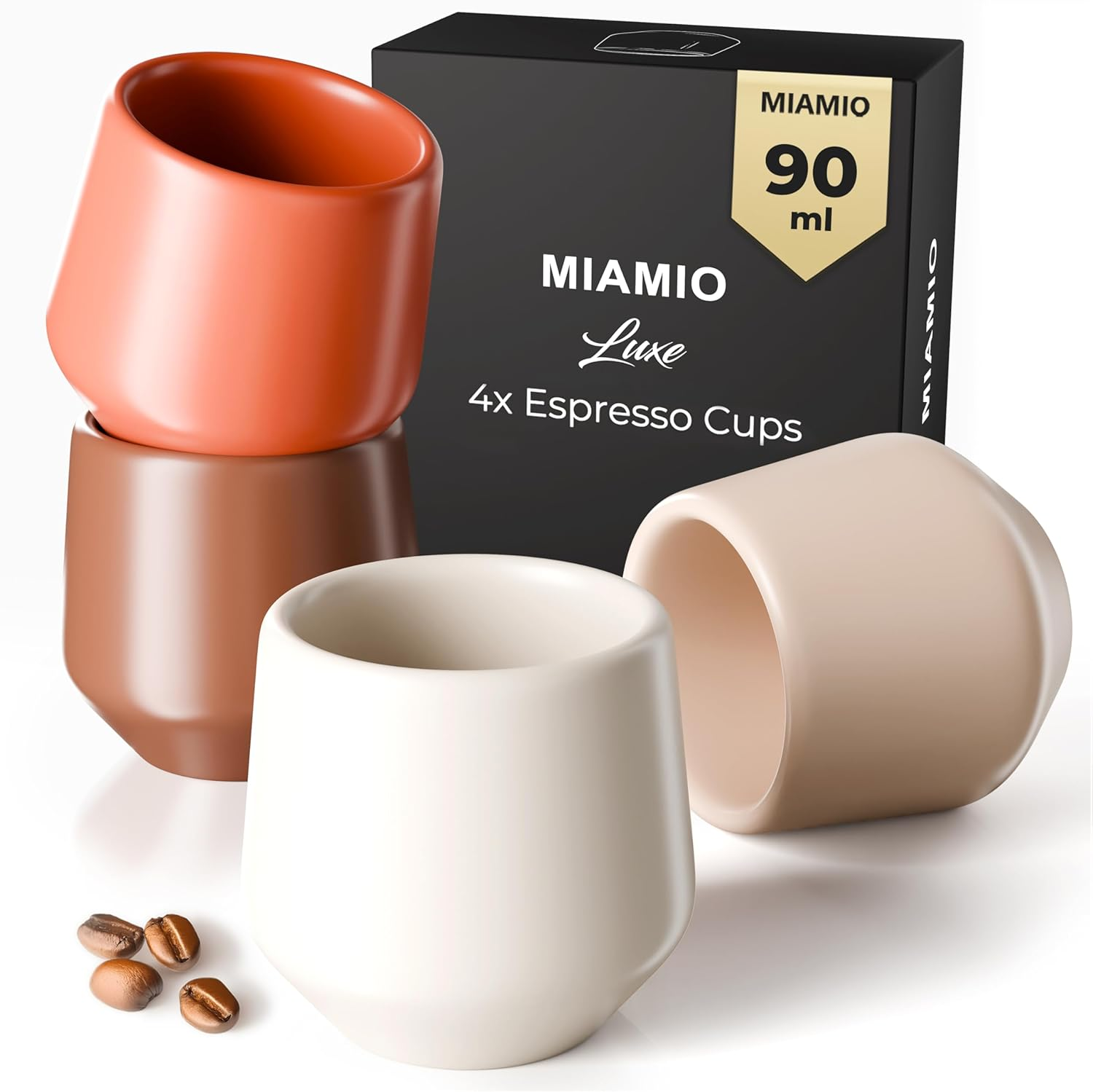 MIAMIO - Espresso Cups Set of 4 (90 Ml) / Espresso Cup, Ceramic Espresso Cups, Handleless Mug, Japanese Tea Cups - Luxe Collection (Beige Pastel)
