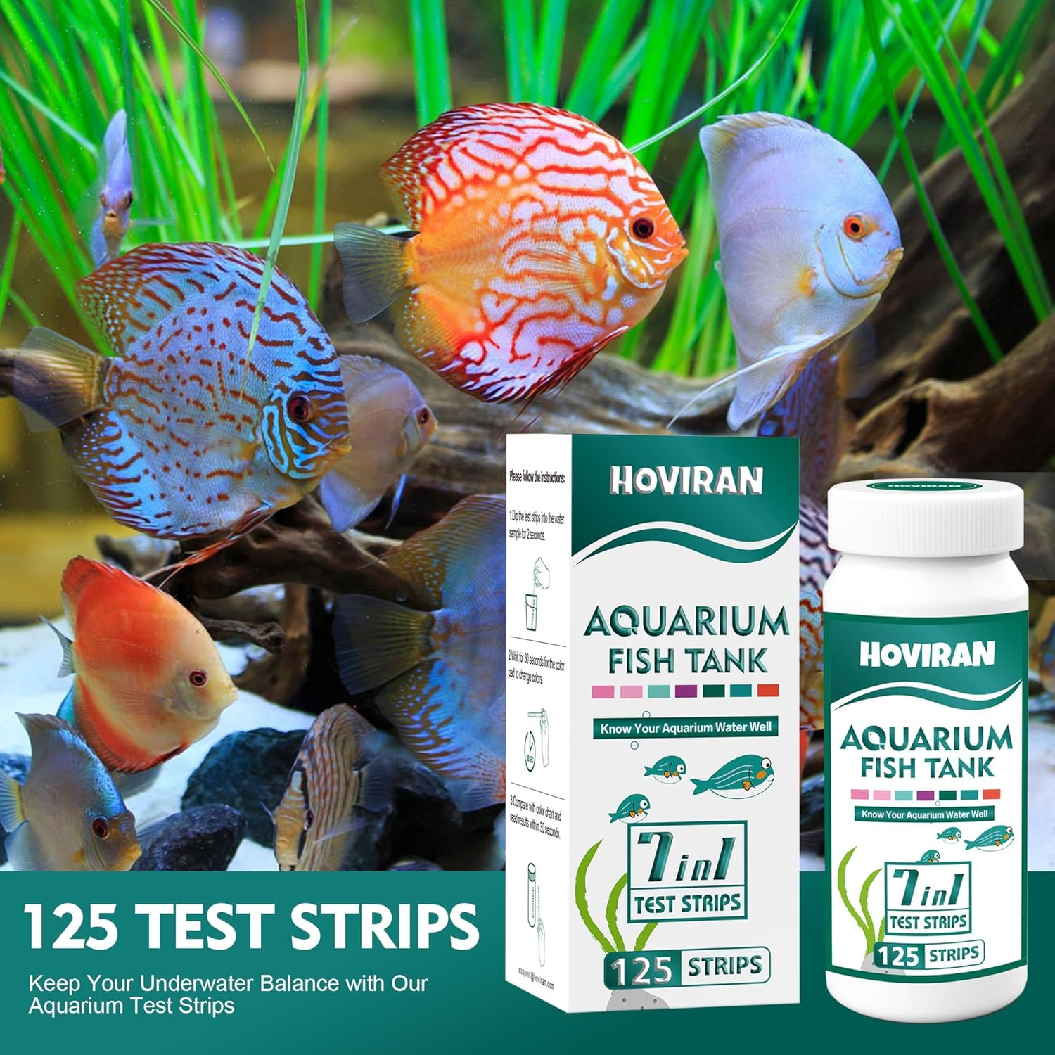 7 in 1 Aquarium Test Strips, 125 Count Fish Tank Test Strips for Freshwater Saltwater Pond, Water Testing Kit Aquarium for Chlorine, Total Hardness, Carbonate, Alkalinity, Nitrate, Nitrite and Ph image number 6