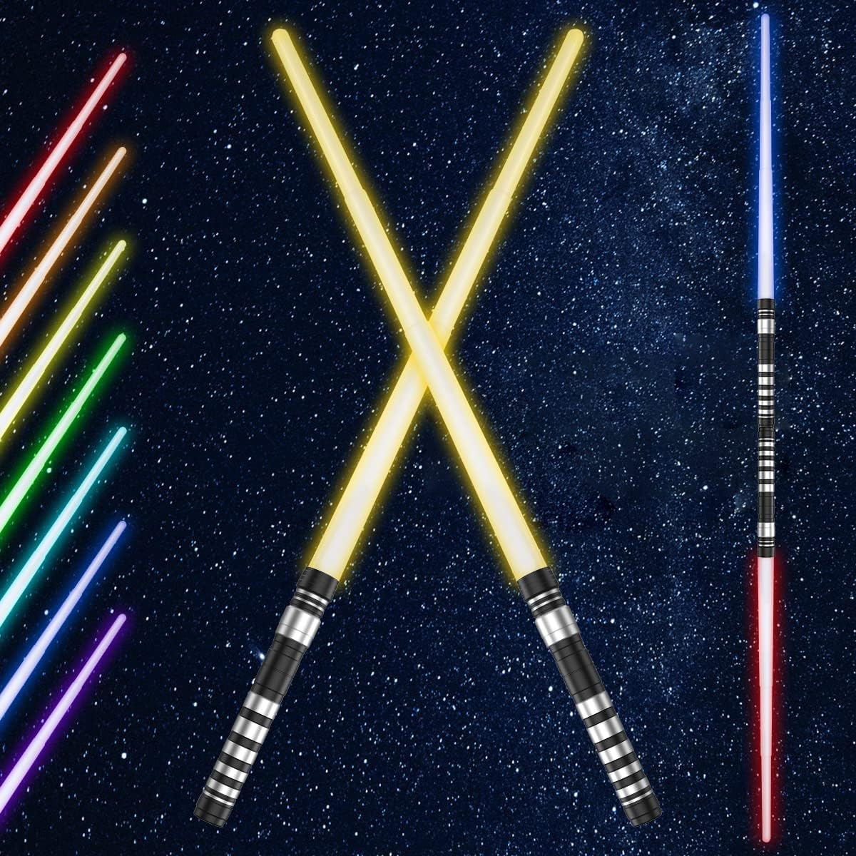 2Pcs Light Saber, Lightweight Retractable Light Sword Double Edge, Star Wars Toys for Kids, Adult Christmas Cosplay, 2-In-1 with Connector, 7 Colors Changeable (B) image number 5