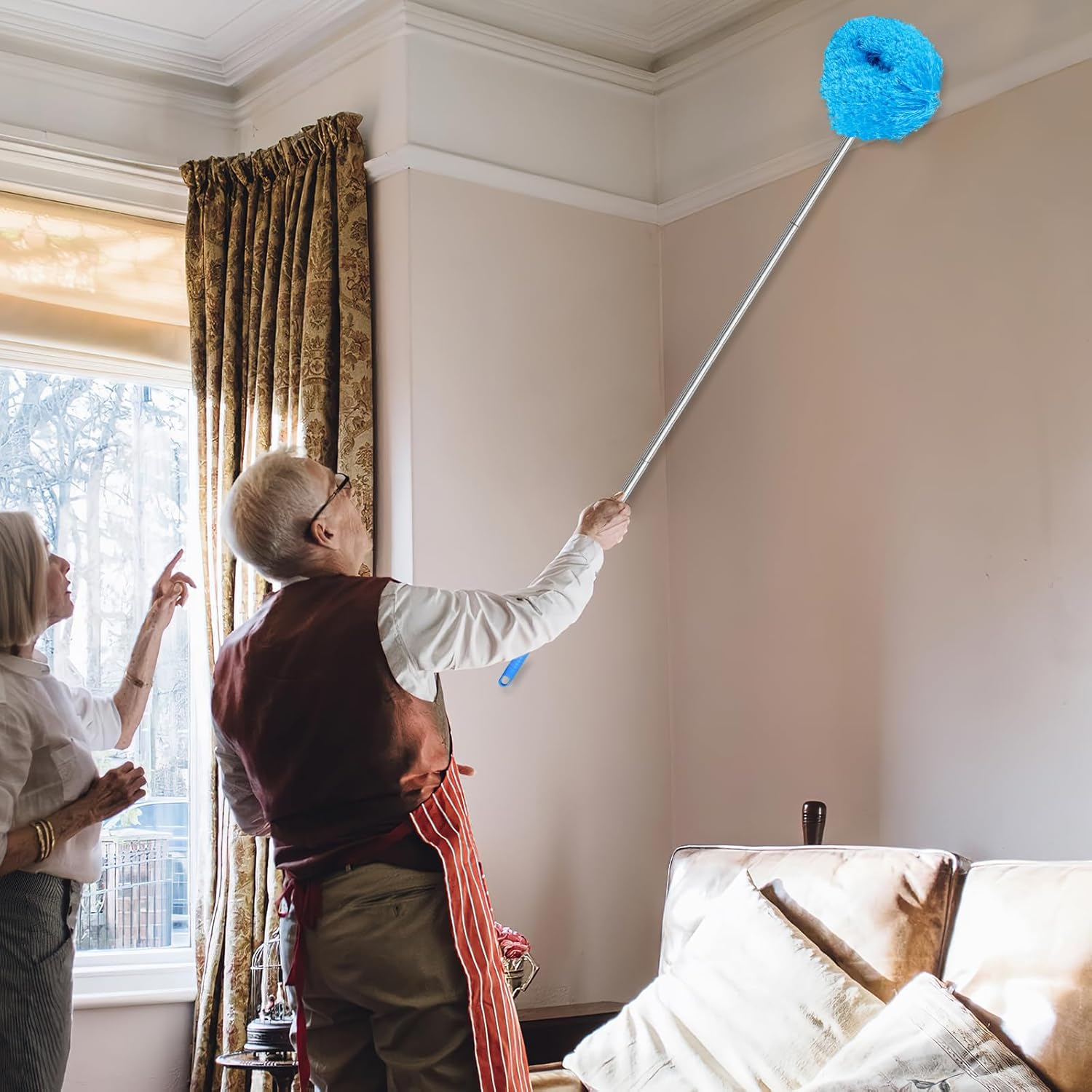 Fxvhojq Ceiling Fan Cleaner Duster with 57 Inch Telescopic Handle Reusable Microfiber Ceiling Fan Blade Cleaner Removable Duster with Extension Pole Ceiling Fan Cleaning Tool image number 1