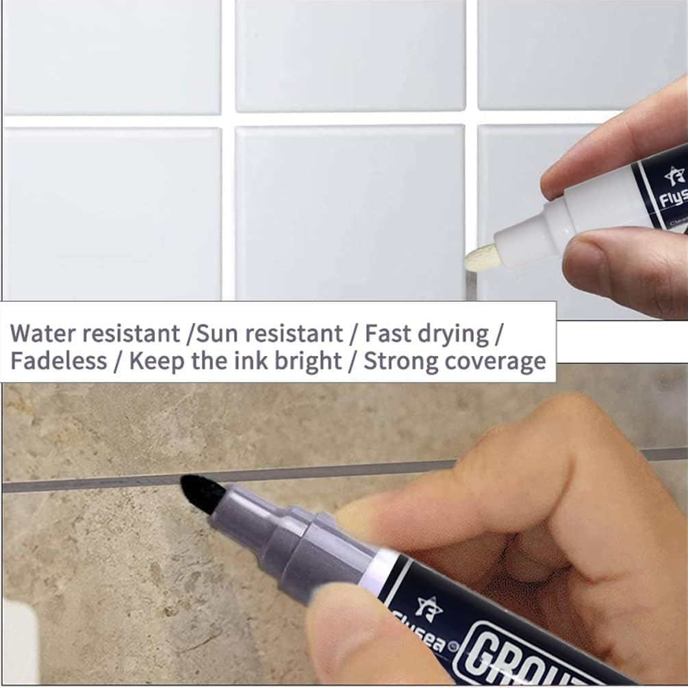 5PCS Grout Pen with 5 Replacement Tips - 2-In-1 Dual Tip (3.0Mm round & 6.0Mm Oblique) Tile Repair Kit, Waterproof Grout Sealer for Bathroom Kitchen Floor Wall Tiles image number 5