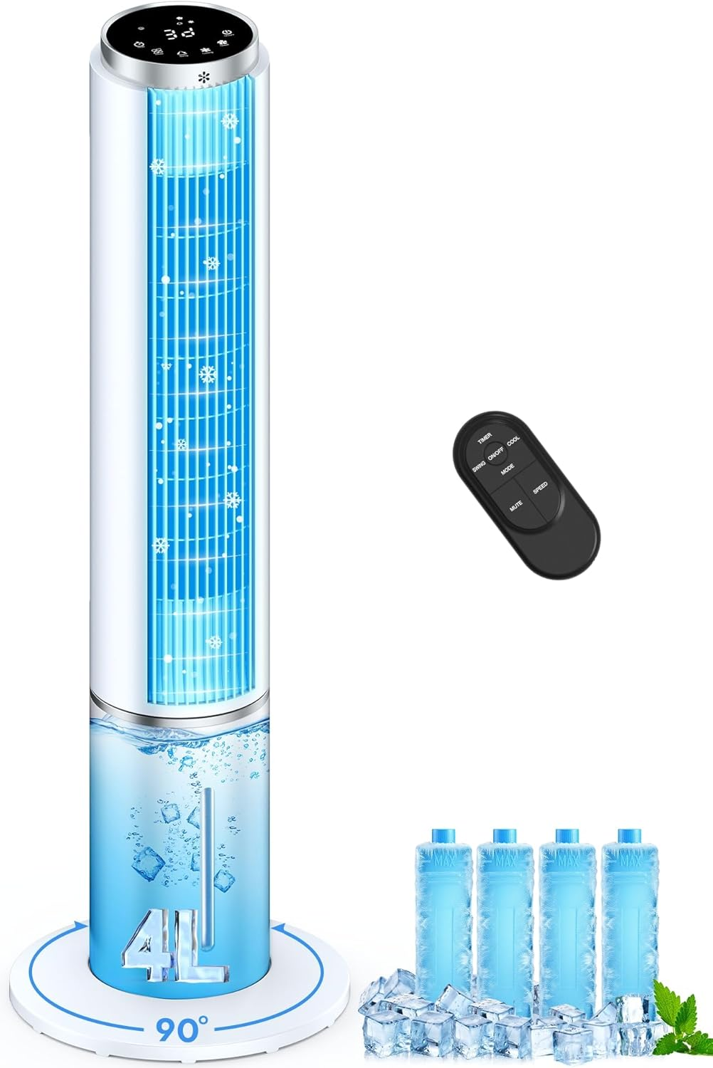 4-IN-1 107CM Windowless Portable Air Conditioner W/ 4 Modes&3 Speeds, LED Display, Remote, 4L Water Tank with Waterless Alert System, 12H Timer, 90&deg; Oscillating Evaporative Air Cooler for Room