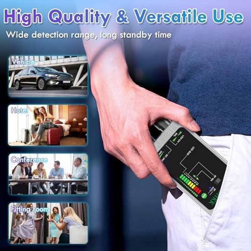 JMDHKK M8000 Hidden Camera & Bug Detector, Camera Finder, Magnetic Tracker Scanner &ndash; Portable Privacy Protection Device for Travel, Hotels, Vehicles, Offices, and Fitting Rooms(Silver) - Gray image number 5