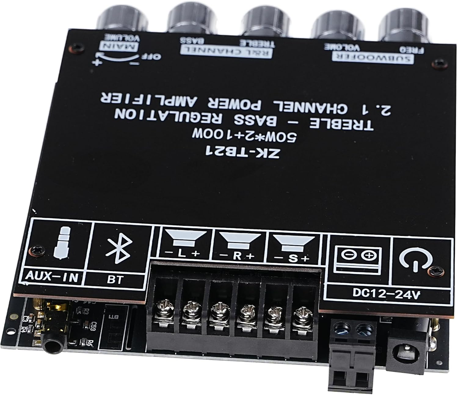Bluetooth Audio Amplifier Board, ZK-TB21 2.1CH 50W X 2 +100W Subwoofer Power Amp with Treble and Bass Control, Bluetooth5.0 and AUX Inputs, Stereo Digital AMP for DIY Home Speakers (ZK-TB21) image number 5