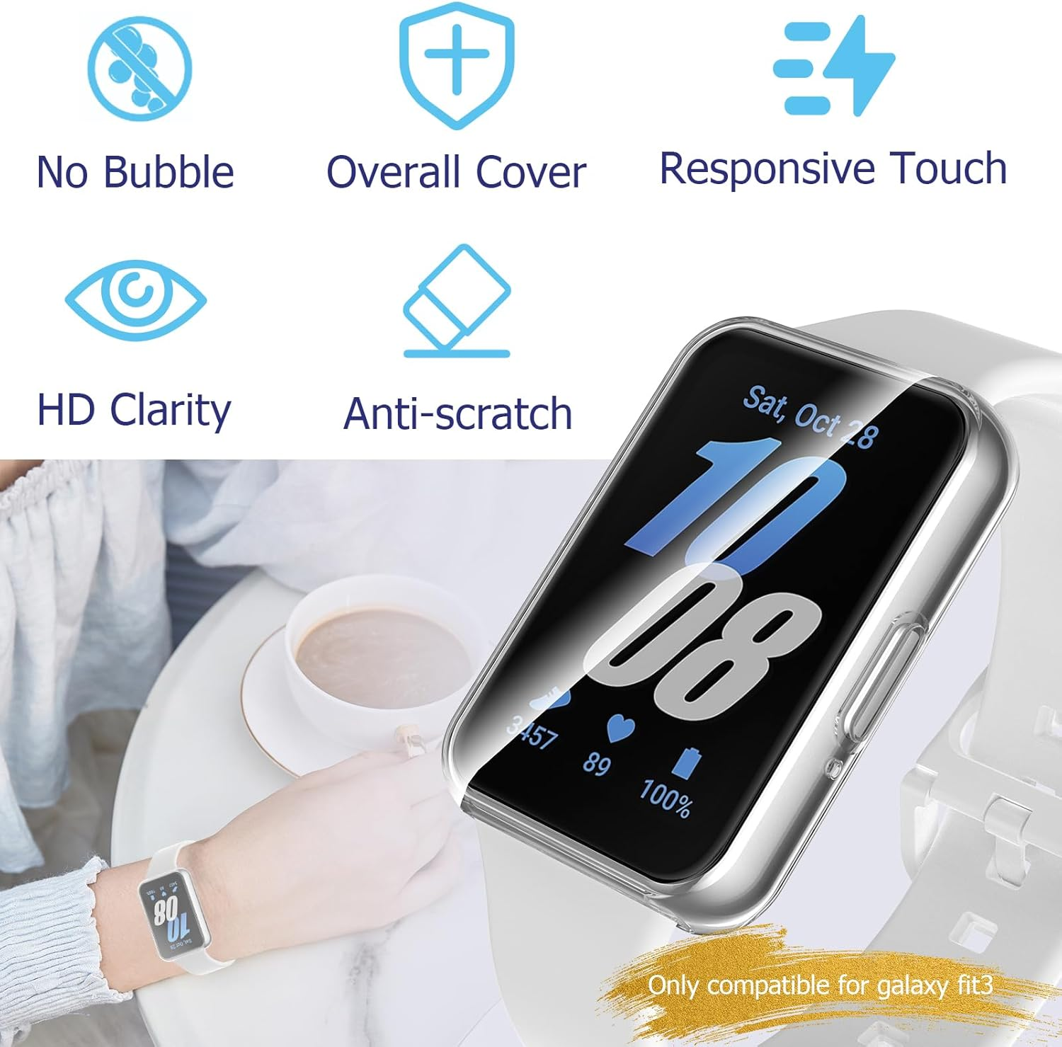 KIKISML 2 PCS Screen Protectors Compatible with Samsung Galaxy Fit 3, Full Protective Ultra Slim Soft TPU Case Cover Compatible with Samsung Galaxy Fit 3 (Clear, Clear) image number 1