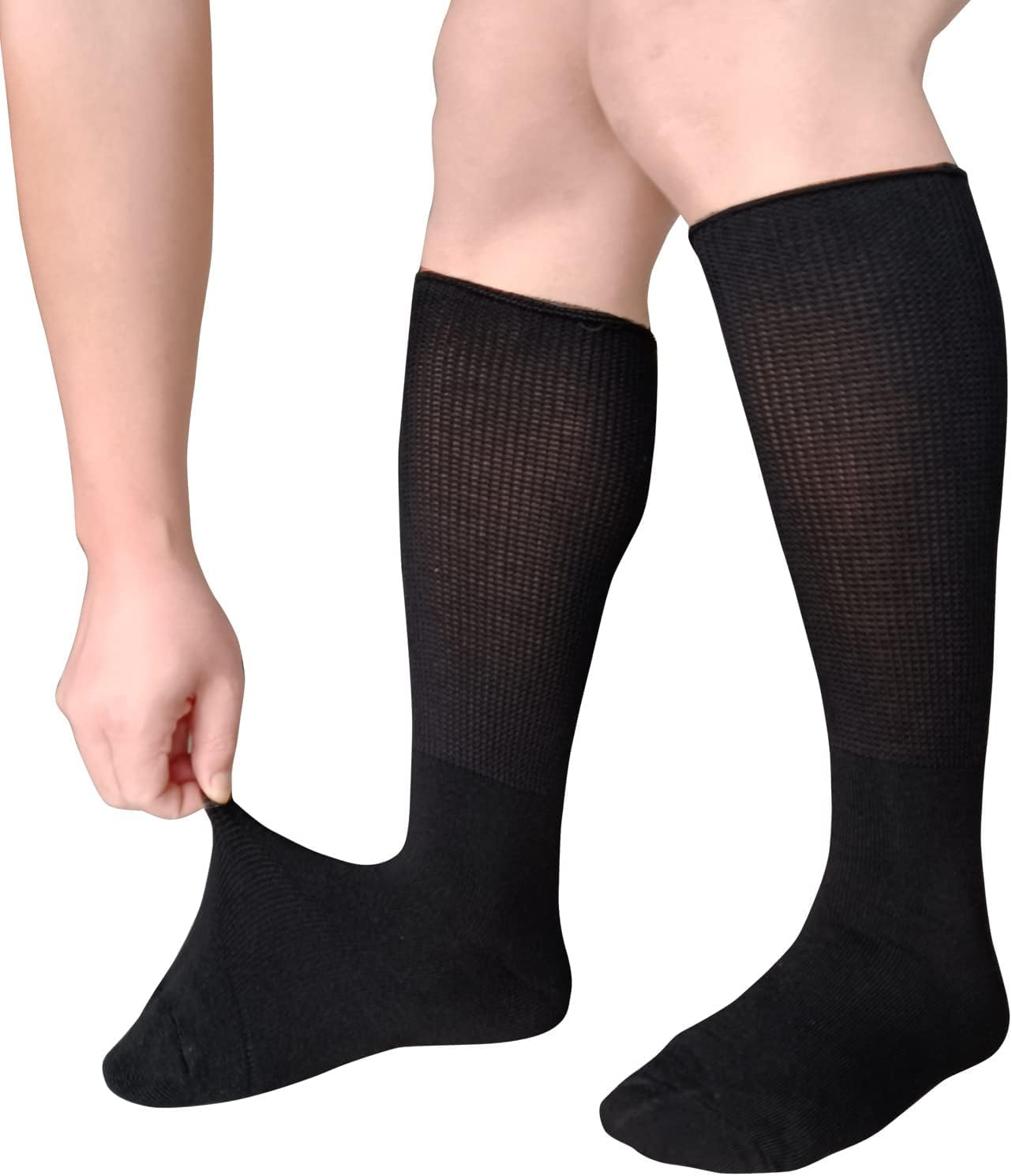 Extra Wide Socks for Diabetic Swollen Feet, Super Wide Bariatric, Walking Boot Cast, Non Binding Hospital, Diabetic for Women Men, Swollen Loose Fit Lymphedema, Black/2Pairs, One Size image number 2