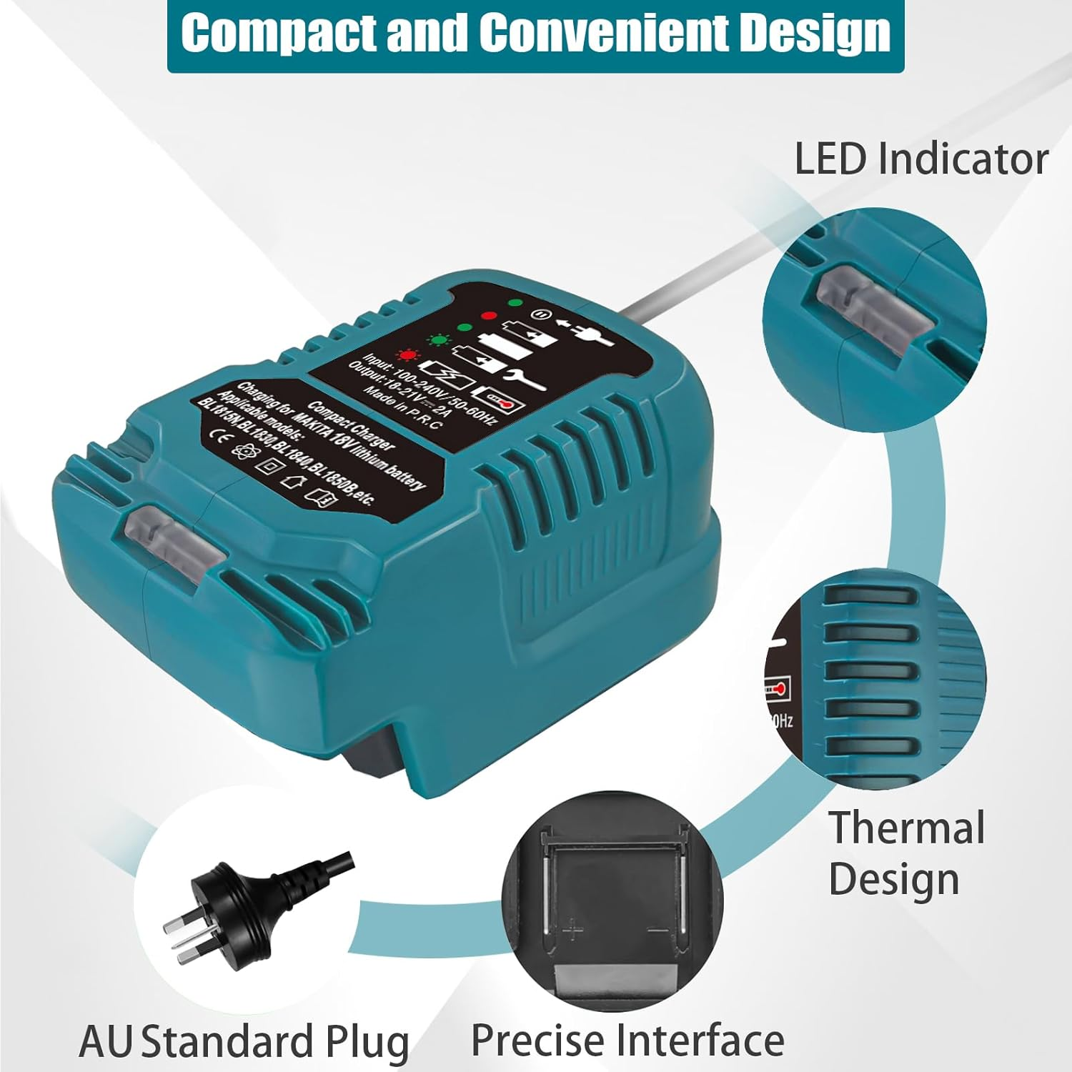 2A Mini Charger for Makita LXT 18V Battery, Replace for DC18RC DC18RD, 12V Vehicle Charger for Makita Li-Ion BL1850 BL1840 BL1860 BL1830 BL1820 BL1815N image number 3