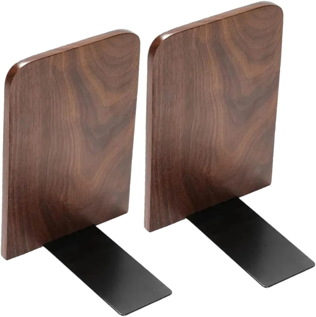 Cabilock Decorative Bookends 2Pcs Set - Wood and Iron Book Holder for Bookshelf Stylish Desktop Organizer 17 X 12 X 11Cm for Home and Office