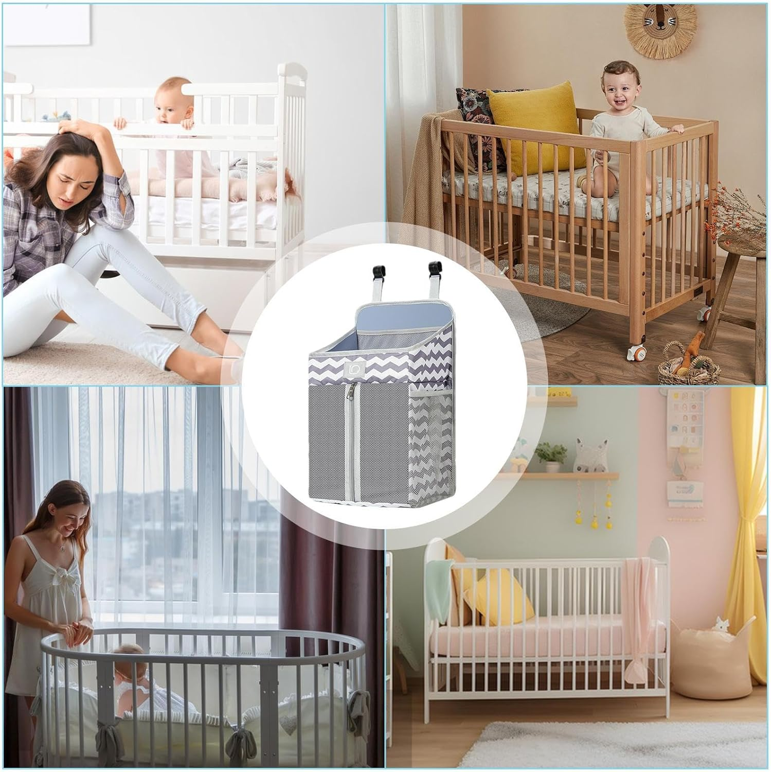 Nappy Stack Crib Organiser - Multifunctional Baby Caddy for Attaching to Cot, Organiser for Accessories, Compact Storage for Changing Table, Sleeping Area or Care image number 5