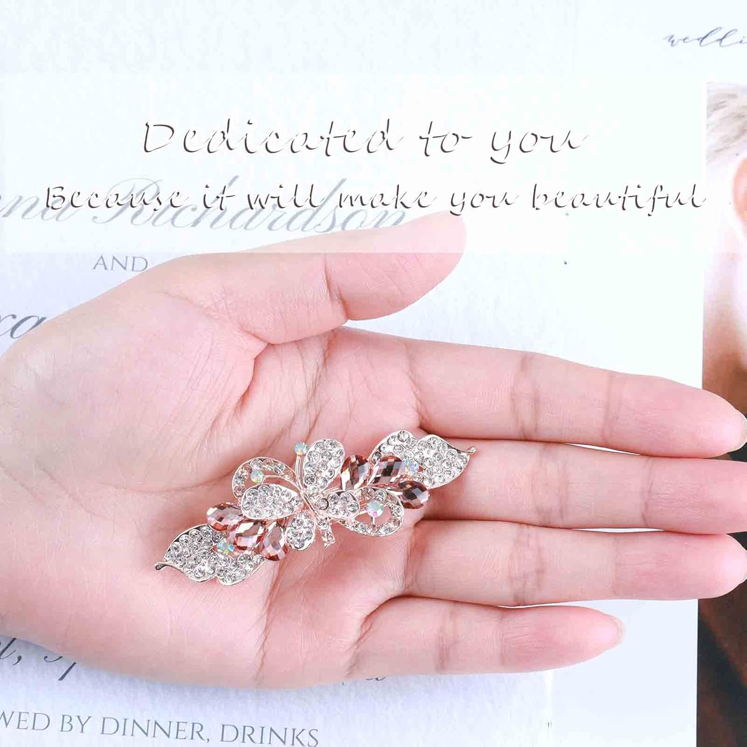 Tseenyi Crystal Farfalla Hair Clip Rhinestone Wedding Hair Clip Shiny Bridal Crystal Decorative Hair Clip Gold Bow Crystal Hairpin Women and Girls (Champagne Crystal) image number 2
