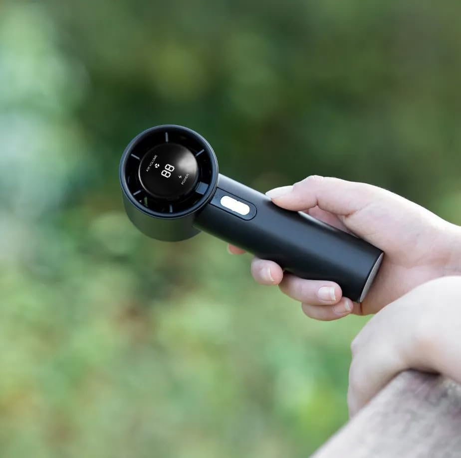 Breezyvibes Portable Handheld Fan - Adjustable Speed Mini Fan with Digital Display, Quiet Brushless Motor, USB Desk Fan for Indoor and Outdoor Cooling | Black image number 6