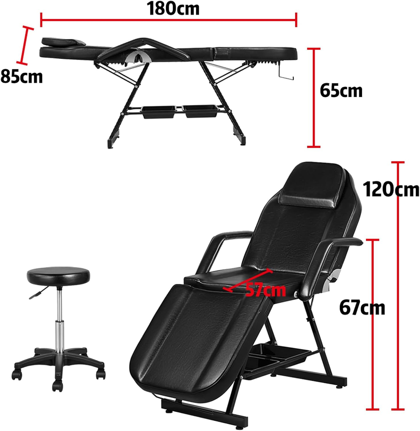 Versatile Multi-Functional Beauty Bed: MAX 185CM Portable 3 Folding Massage Table with Chair for Salon and Home Therapy Sessions (White) - Brown image number 2