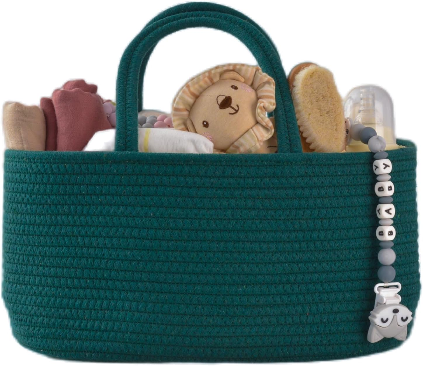 Baby Diaper Caddy Organizer for Girl Boy Cotton Rope Nursery Storage Bin Basket Portable Holder Tote Bag for Changing Table Car Travel Baby Shower Gifts Newborn Essentials Registry Must Haves White