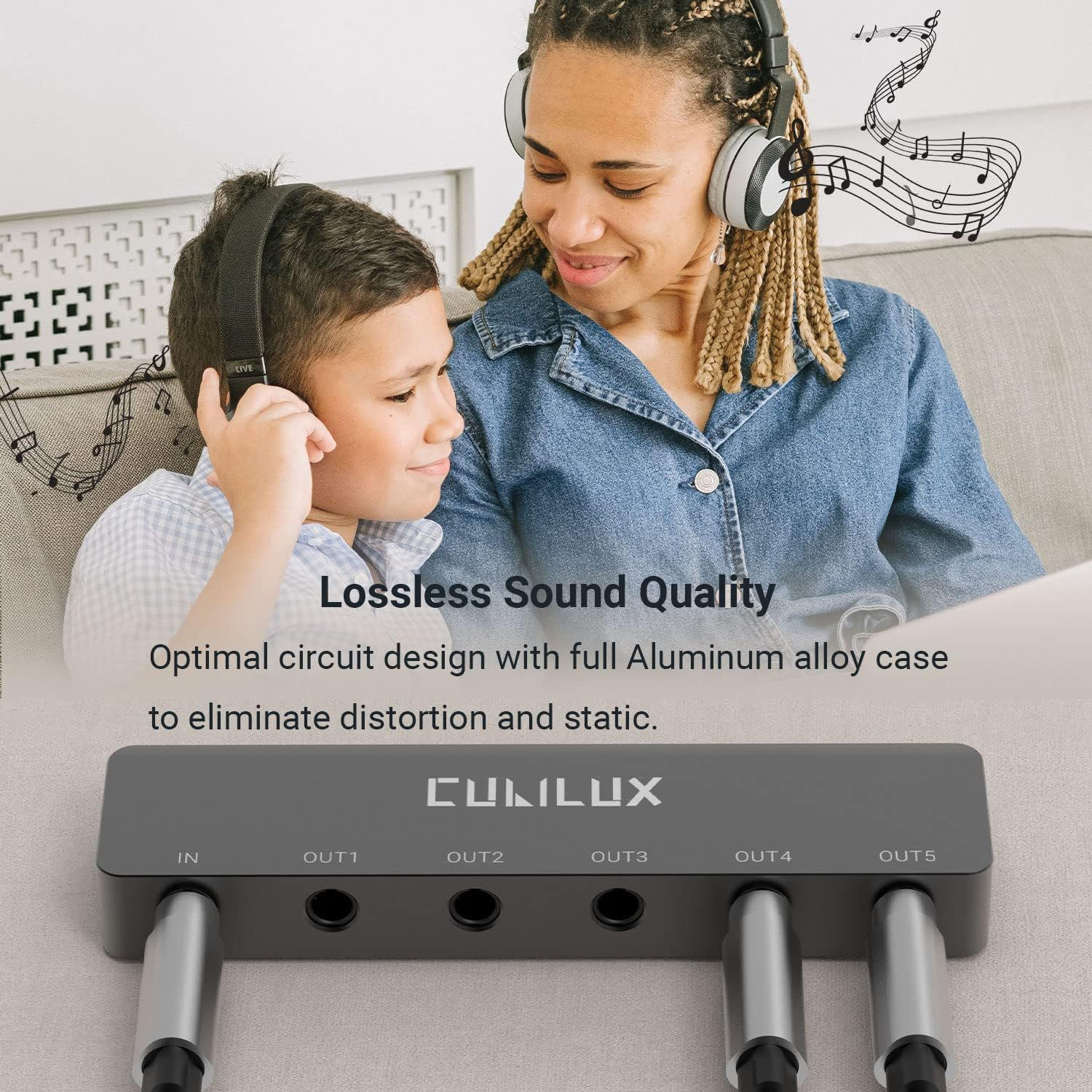 Cubilux Professional 5-Way 3.5Mm AUX Splitter, Aluminum Case 5-Channel 1/8&rdquo; Stereo Headphone Splitter, Multi-Port TRS Audio Share/Split Box/Hub for Speaker Earphones Laptop PC Smartphone Tablet image number 6