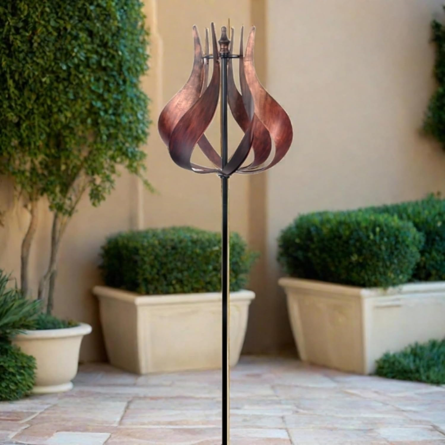 Teamson Home Outdoor Kinetic Windmill Garden Sculpture Tulip Design, Tangerine image number 1