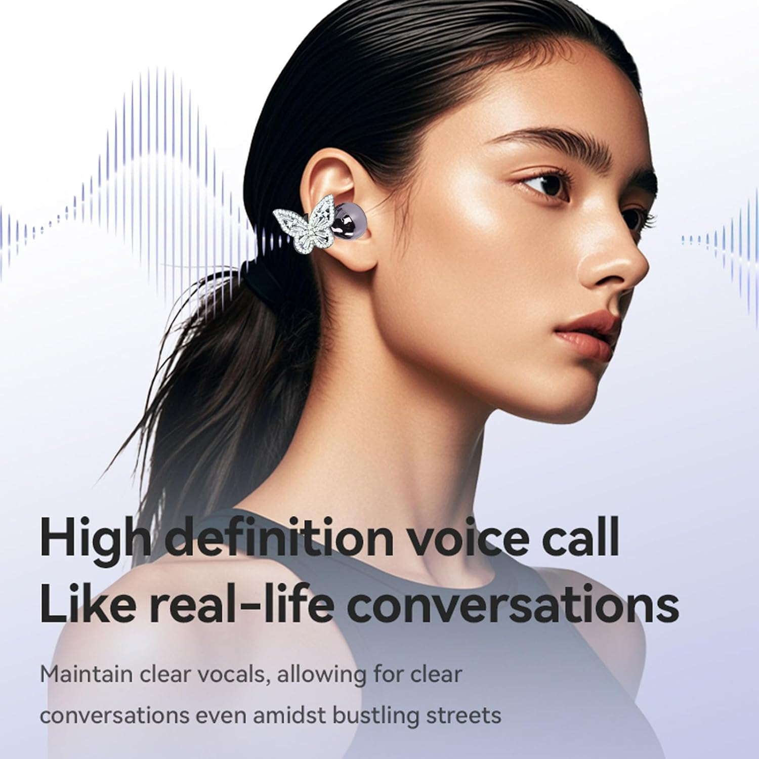 Jewelry Inspired Clip on Earbuds, Portable Wireless Bluetooth 6.0 Noise Cancellation Headphones, for Women Workouts Running Sports image number 2