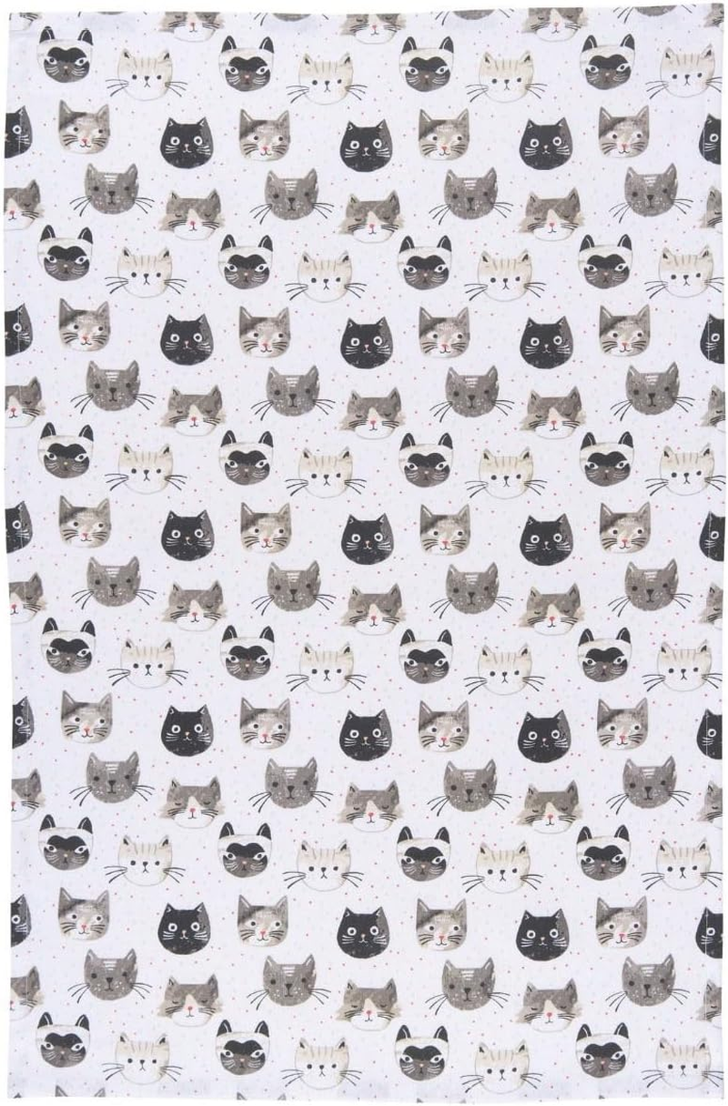 Now Designs Cotton Kitchen Towel, Cats Meow Print
