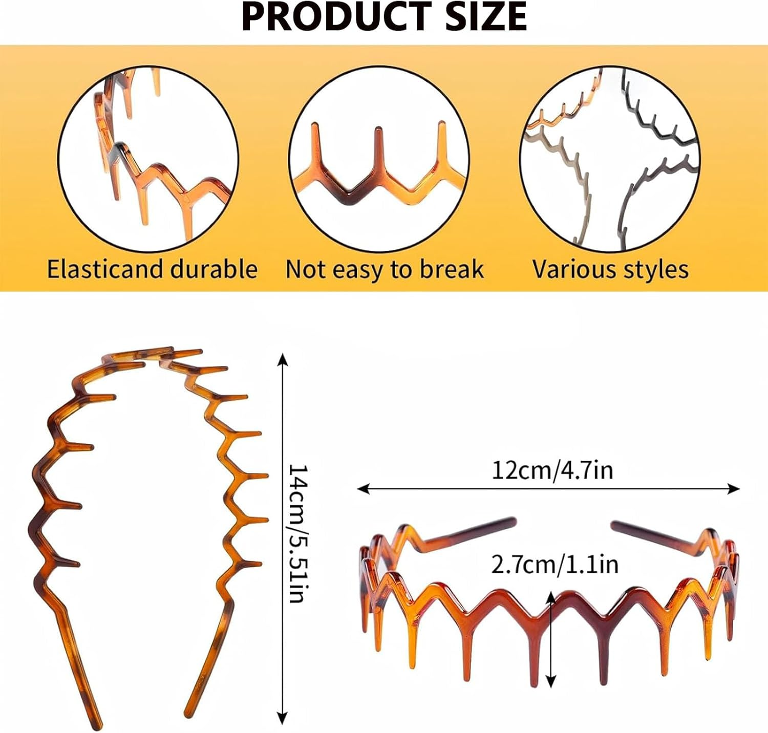 SOVYOULIVE 4 Pack Zig Zag Headbands,Plastic Hair Bands with Teeth Thin Zigzag Head Bands for Women'S Hair,90S Zigzag Headband Hair Accessories image number 3