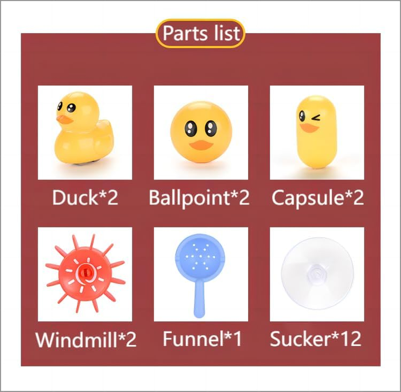 DIY Baby Kid Bath Tub Shower, Water Slide Toy Track with Suction Cup, Ducks, Water Toys for Bathtub (A-8, 66Pc) image number 3