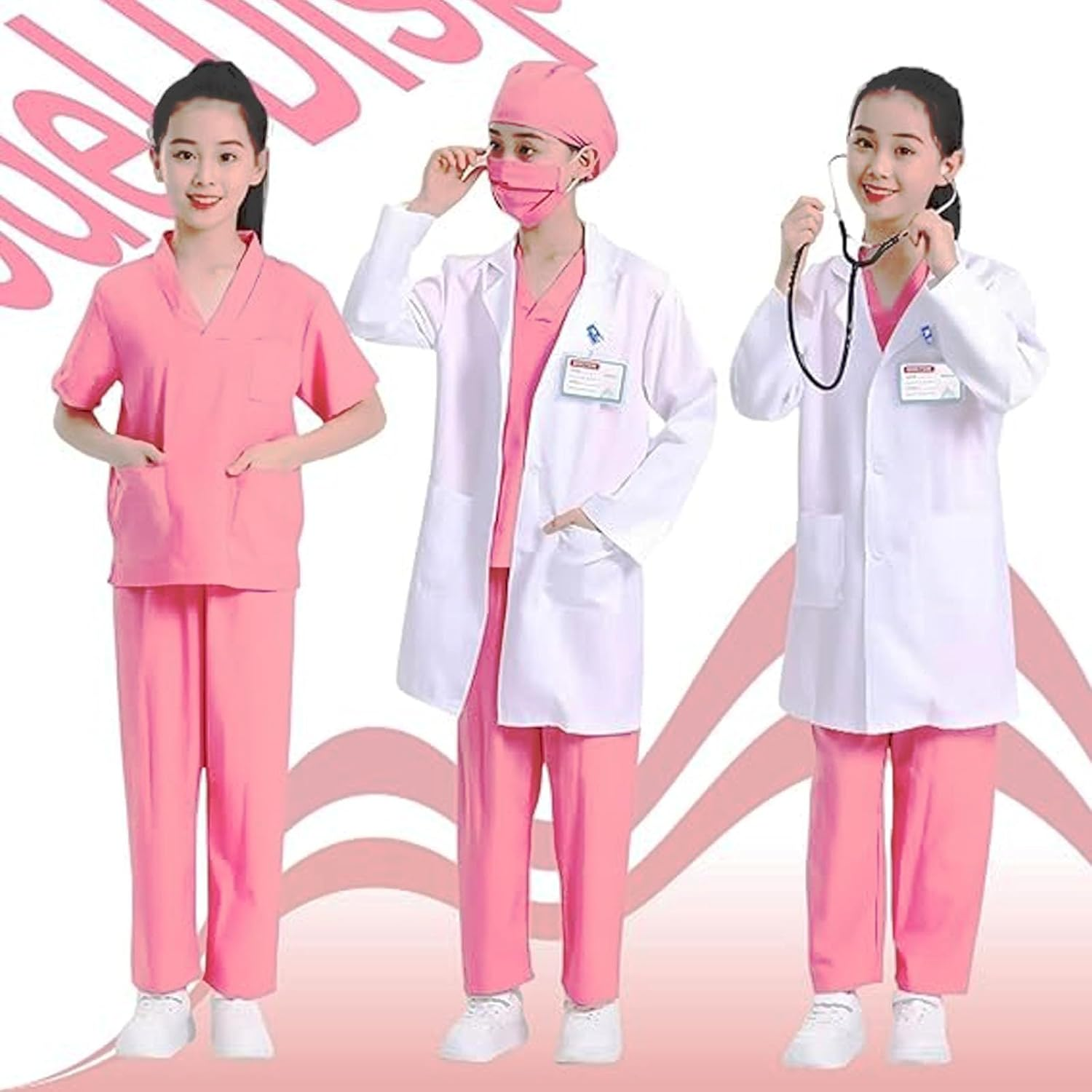 Doctor Costume for Kids Lab Coat Doctor Nurse Fancy Dress Costume Set Scrubs with Accessories Halloween Costume for Girls image number 2