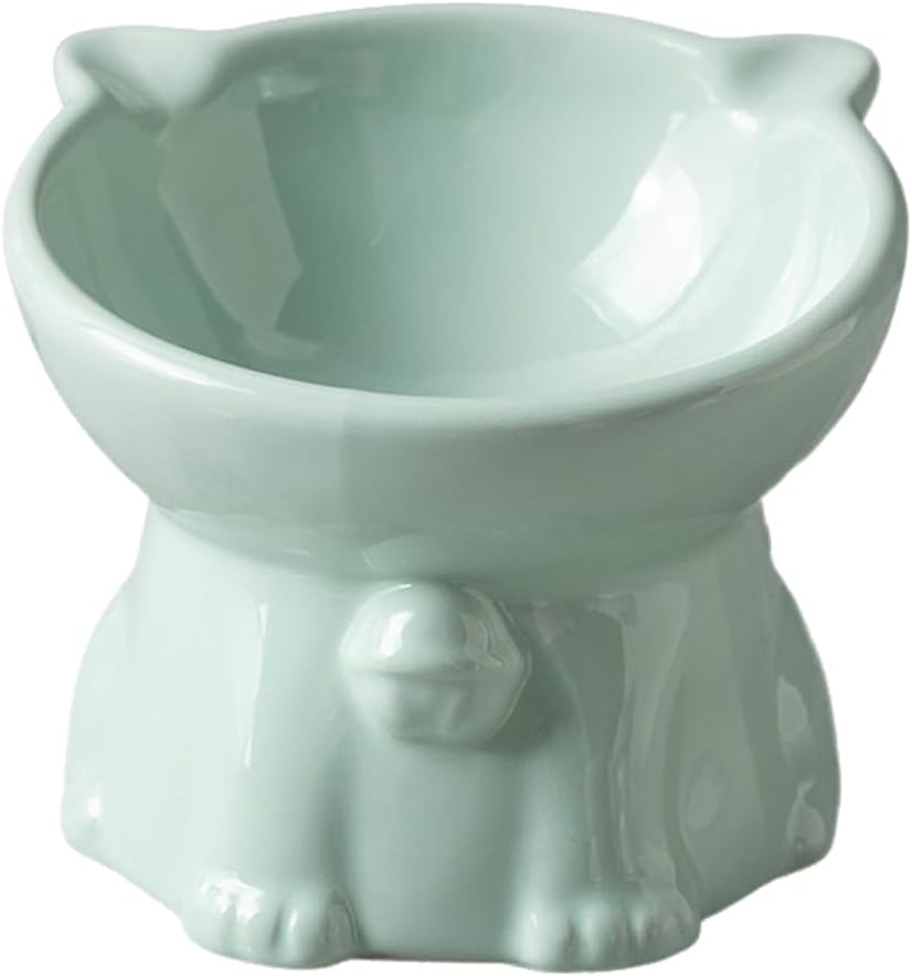AIMALL Ergonomic Ceramic Cat Bowl - Elevated Cat and Dog Bowl with Anti-Knock Base, 15&deg; Tilted Design for Neck Comfort, Available in Black, White, Pink, Green - 5.03 X 4.33 Inches