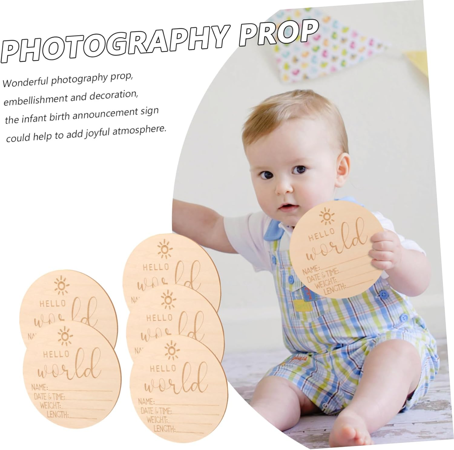 VICASKY 5Pcs Wooden Birth Announcement Cards for Newborns Name Sign Cards for Shower Party Decorations image number 5