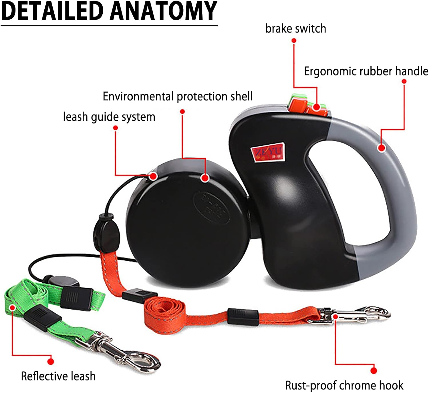 Double Dog Leash Lead 360&deg;No Tangle Heavy Duty Retractable Pet Leash Climbing Rope Material for Walking 2 Dogs image number 2