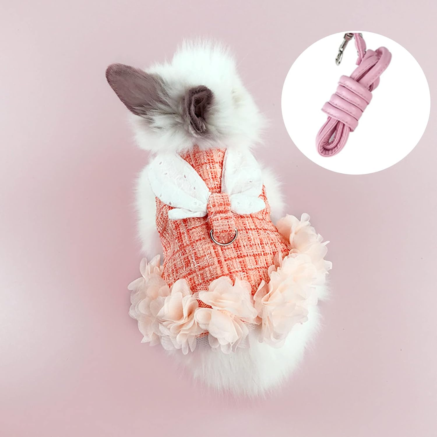 Bunny Harness and Leash,Adjustable Soft Guinea Pig Clothes Pet Rabbit Ferret Harness Costumes for Small Animals Dress image number 5