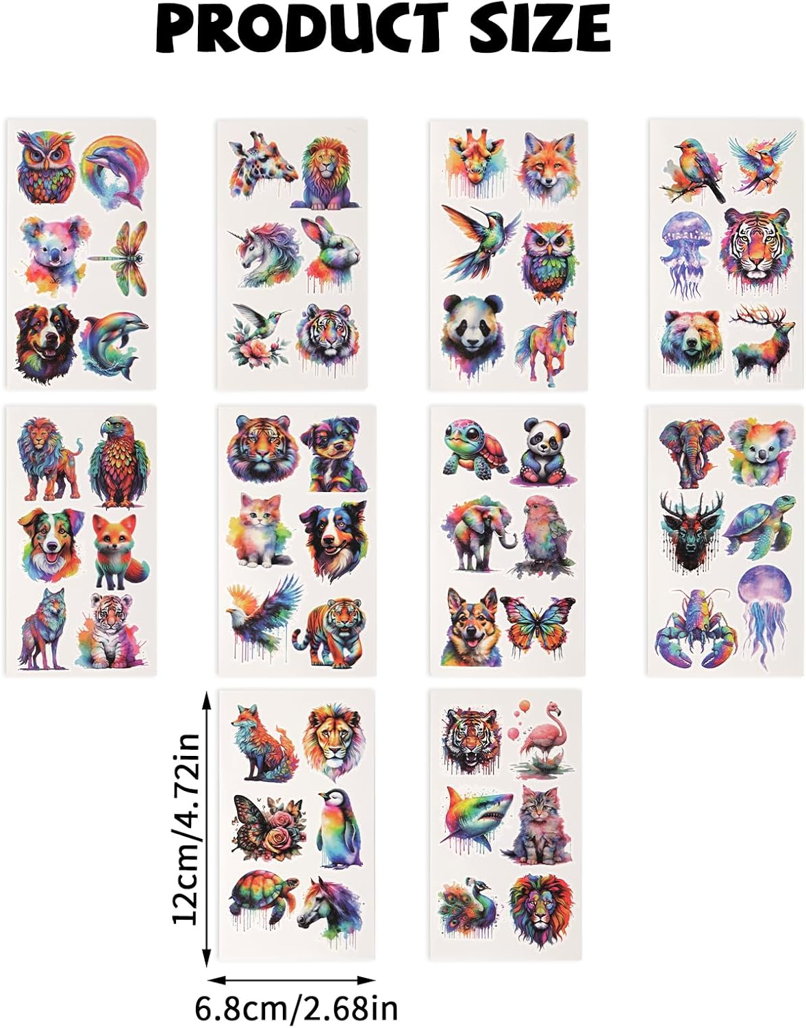 10 Sheets Kids Tattoos Temporary, Watercolor Animal Temporary Tattoos Cute Fake Stickers for Body Arm Shoulder for Birthday Party Supplies (Style 2) image number 2
